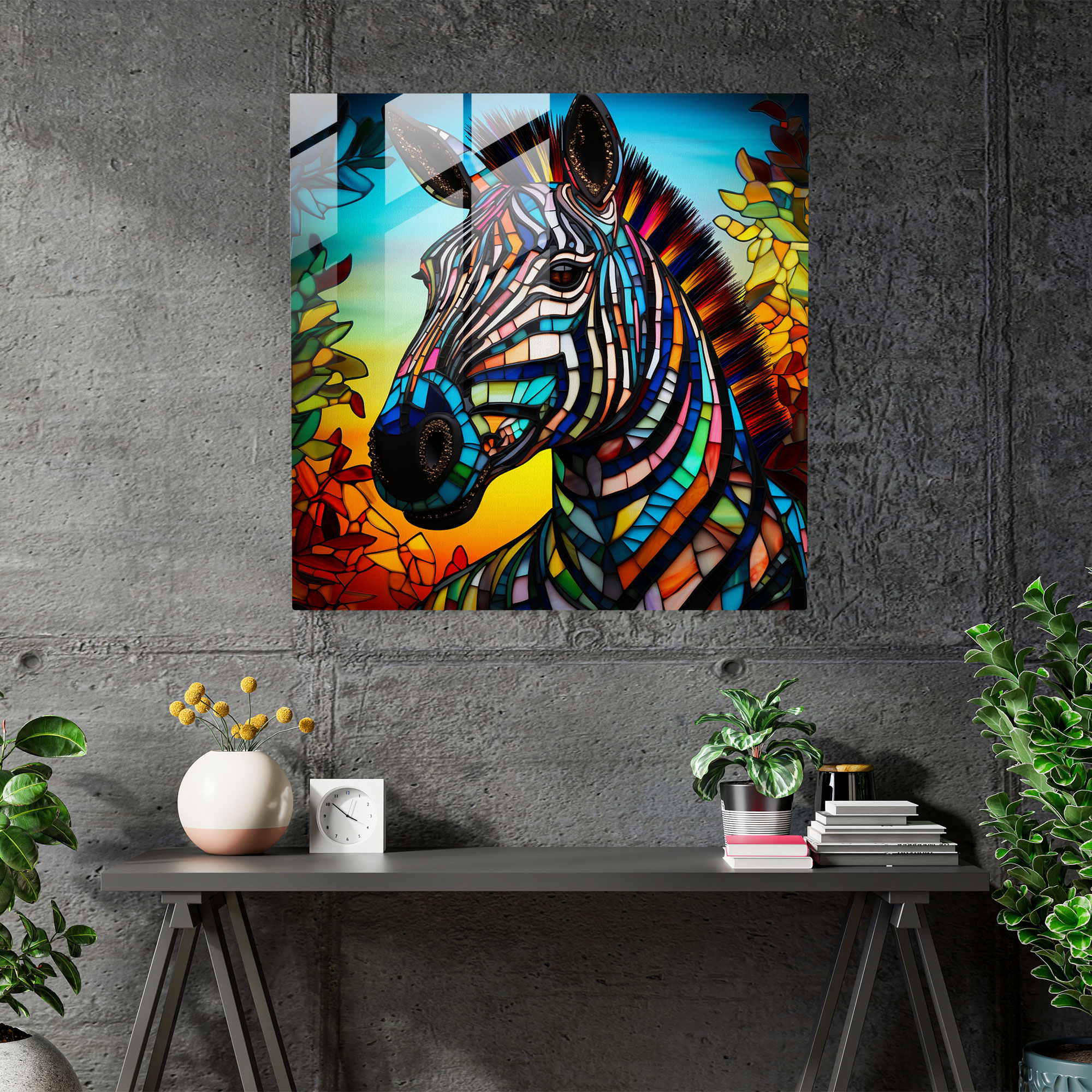 Colorful Zebra Glass Print - Zebra, Home Decoration, Glass Print, Glass Wall Art