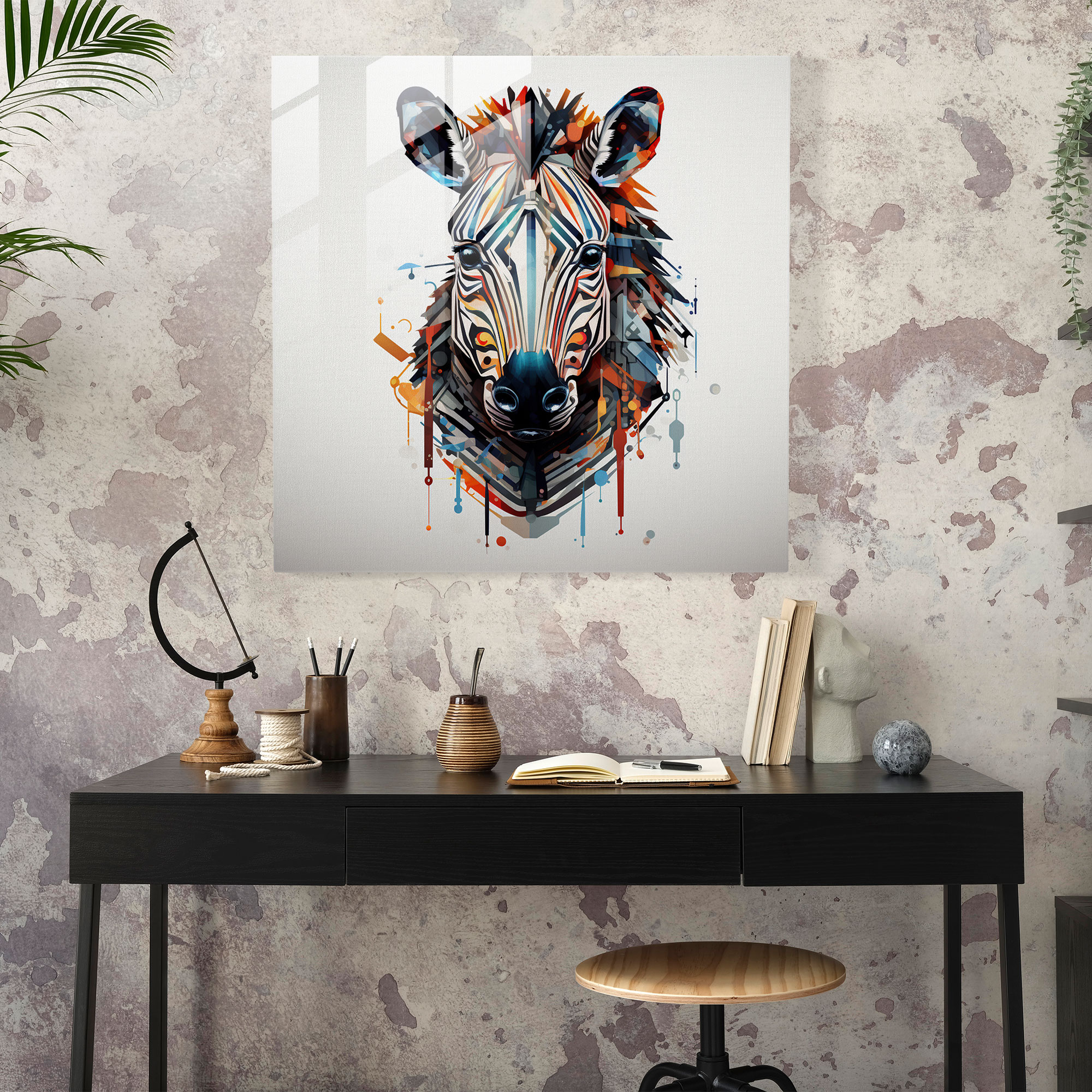 Geometric Zebra Glass Print - Zebra, Zebra, Digital Art, Geometric