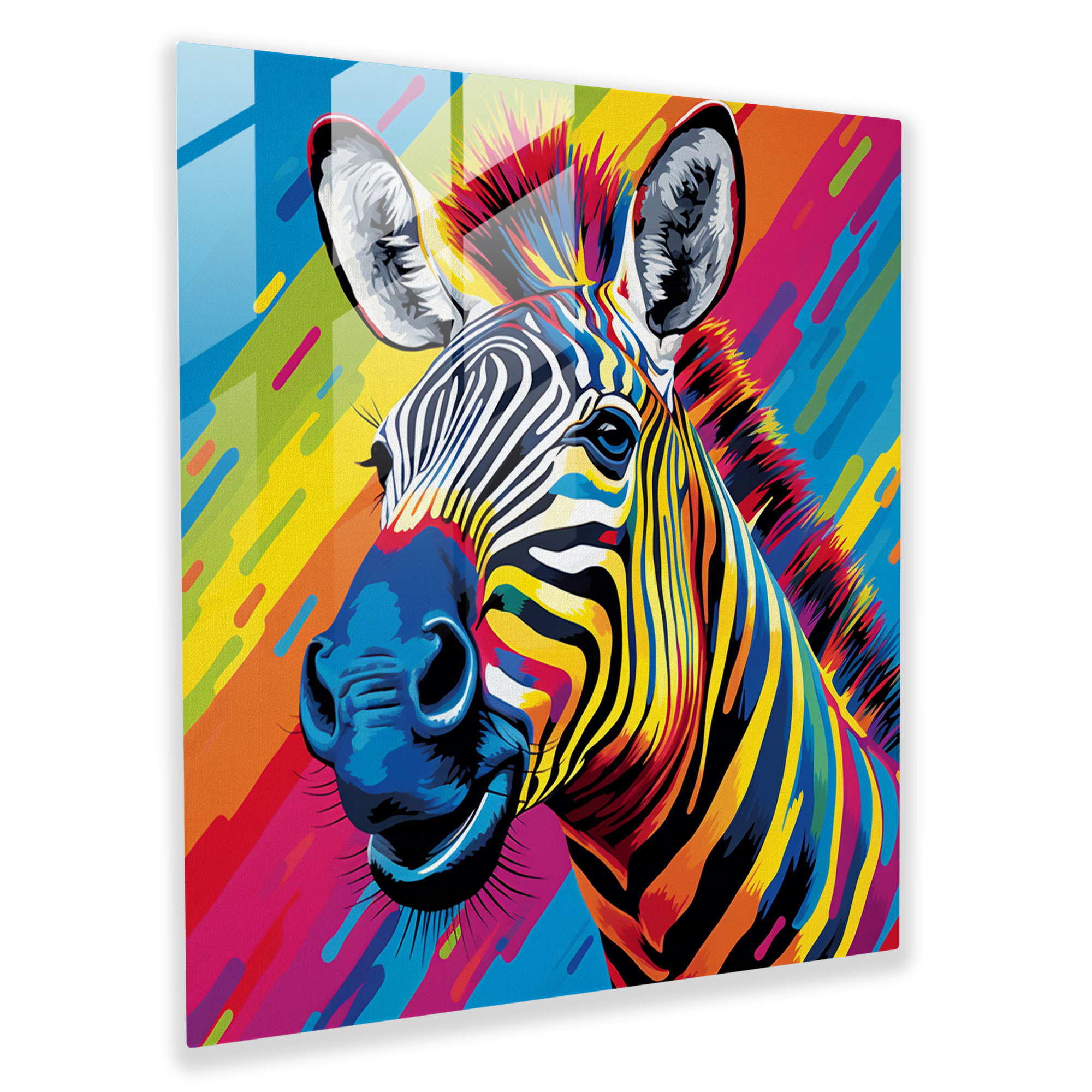 Playful Zebra Glass Print - Zebra, Bold Colors, Glass Print, Wall Decoration