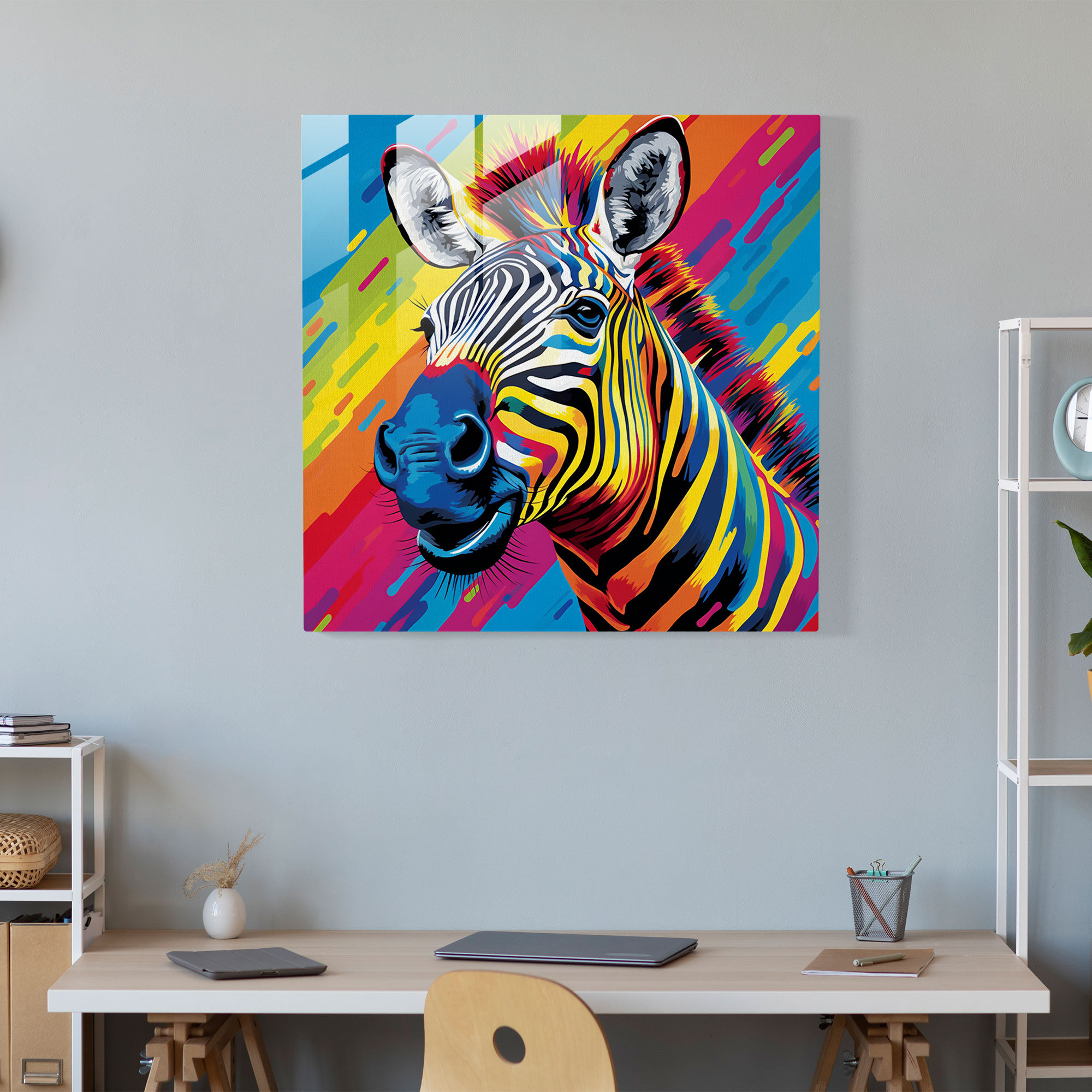 Playful Zebra Glass Print - Zebra, Bold Colors, Glass Print, Wall Decoration