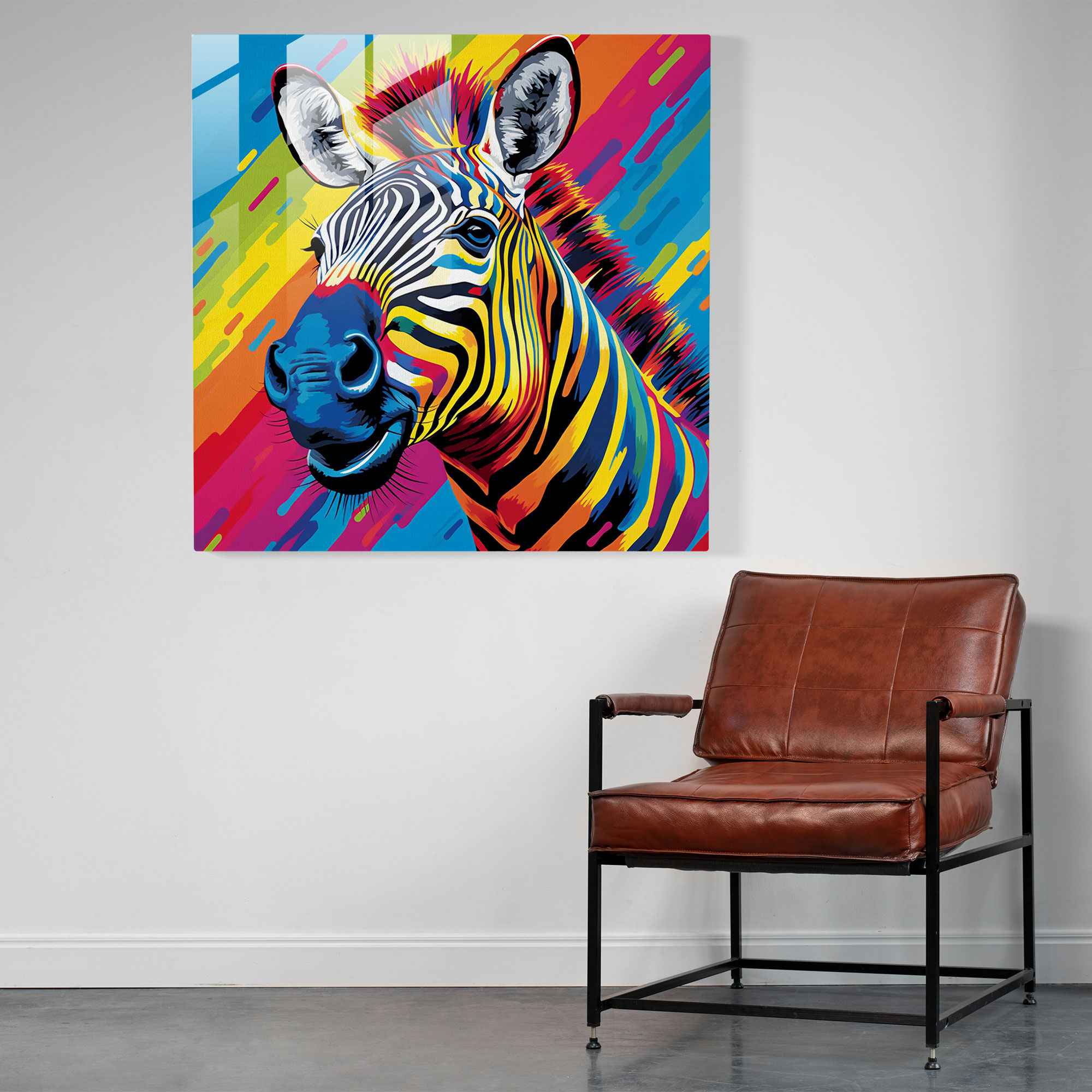 Playful Zebra Glass Print - Zebra, Bold Colors, Glass Print, Wall Decoration