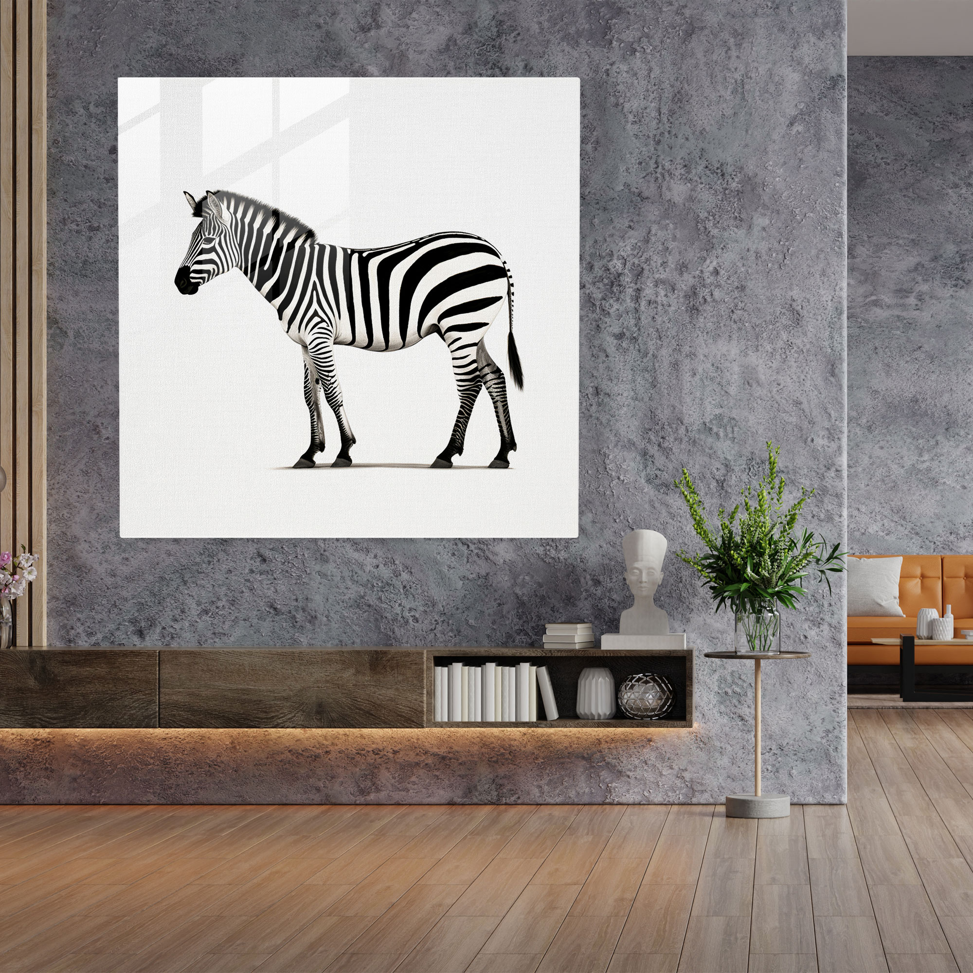 Minimalist Zebra Glass Print - Zebra, Silhouette, Home Decoration, Minimalist Art