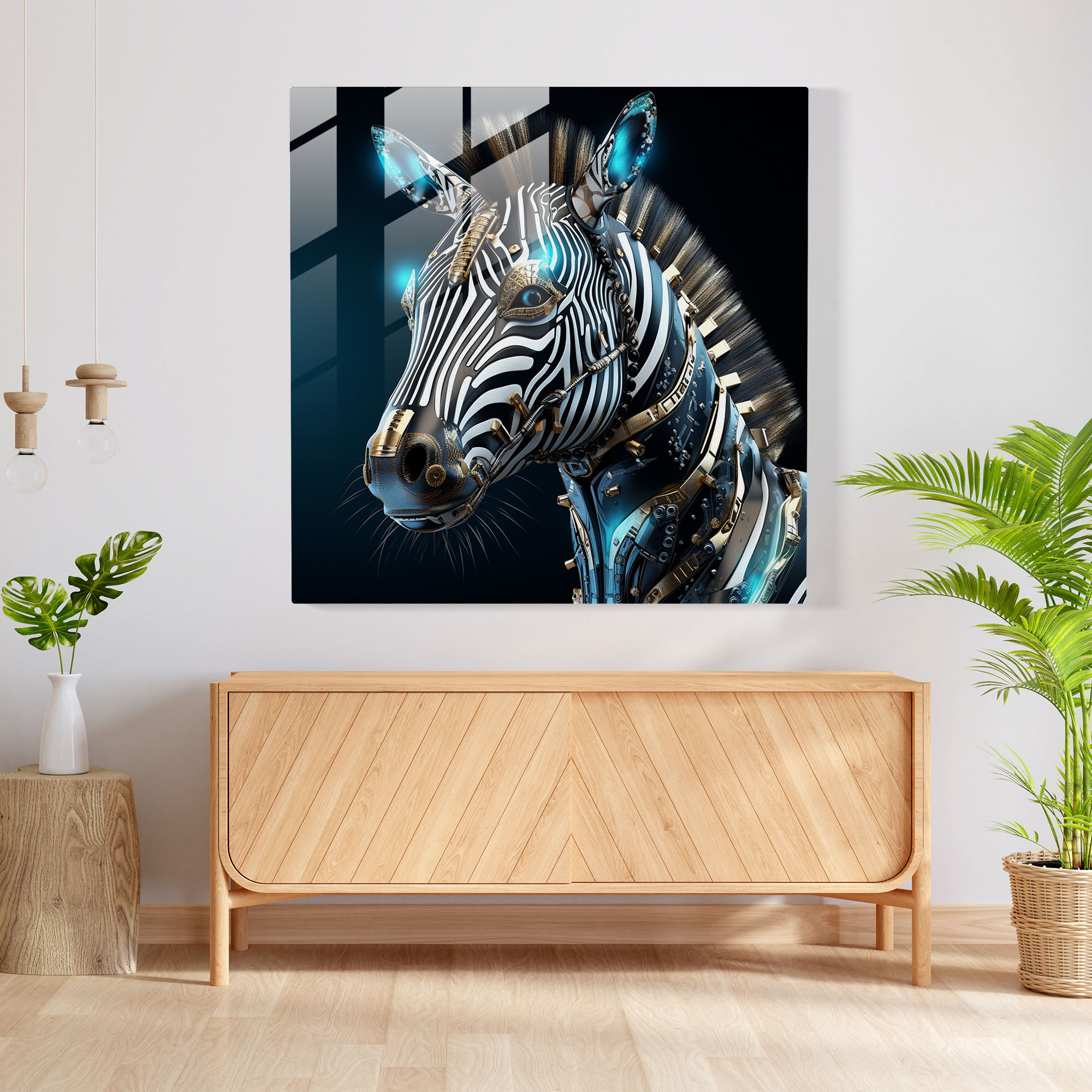 Futuristic Zebra Glass Print - Zebra, Metallic, Wall Decoration, Modern Art