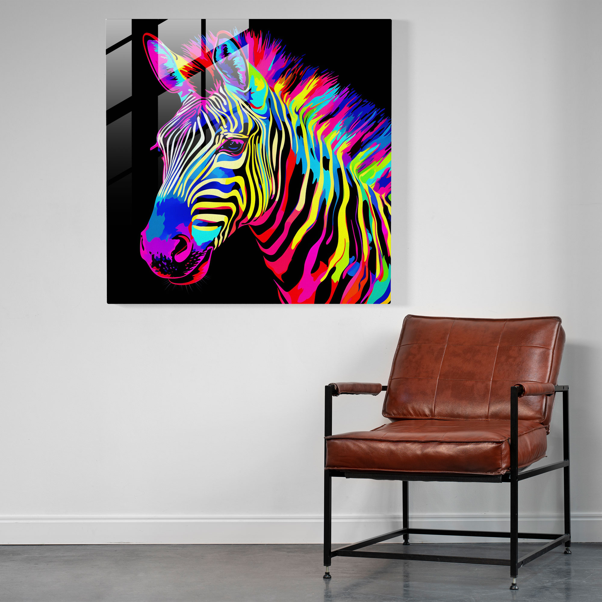 Neon Zebra Glass Print - Zebra, Glass Print, Home Decoration, Vibrant