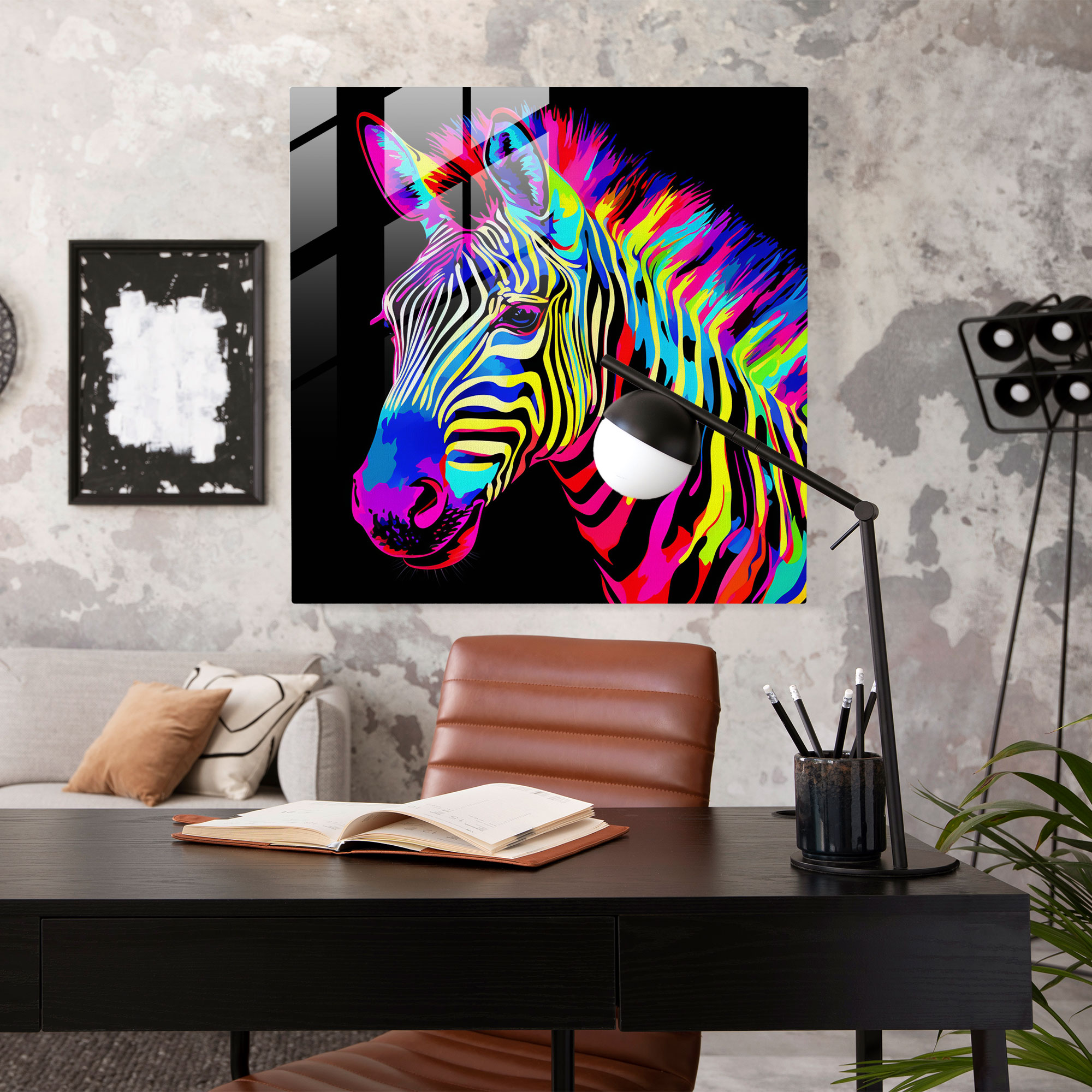 Neon Zebra Glass Print - Zebra, Glass Print, Home Decoration, Vibrant
