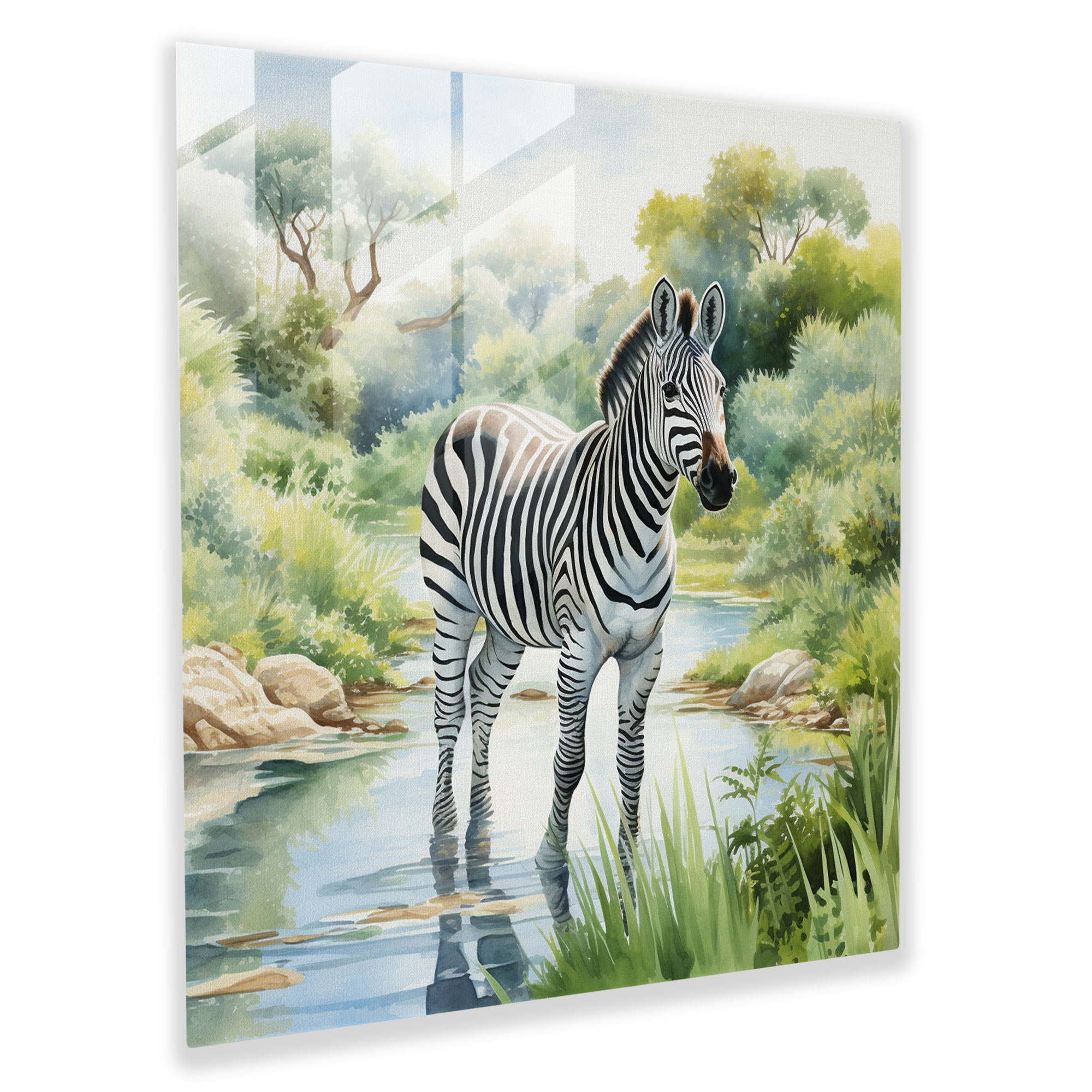 Watercolor Zebra Glass Print - Zebra, Wall Decoration, Glass Art, Glass Print