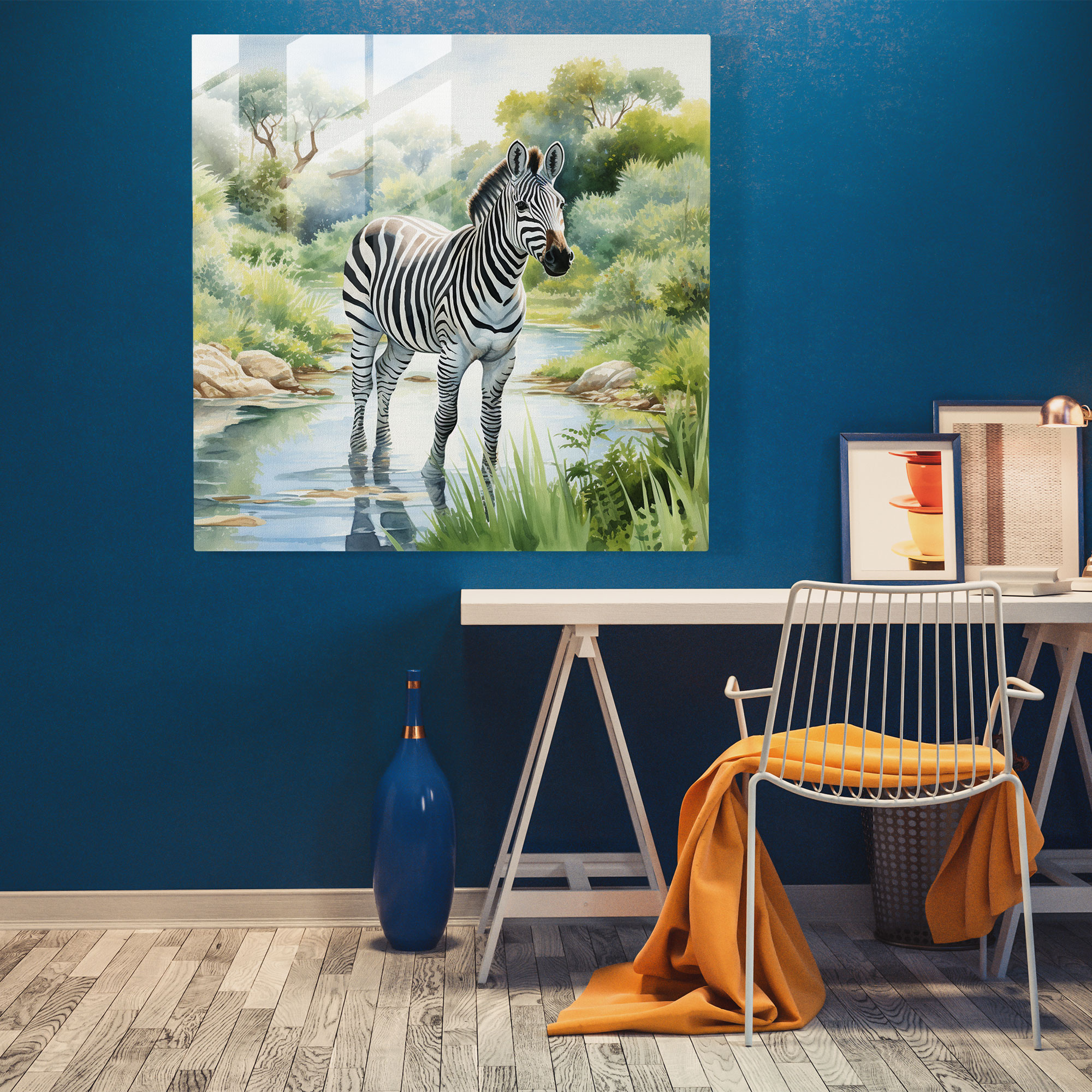 Watercolor Zebra Glass Print - Zebra, Wall Decoration, Glass Art, Glass Print