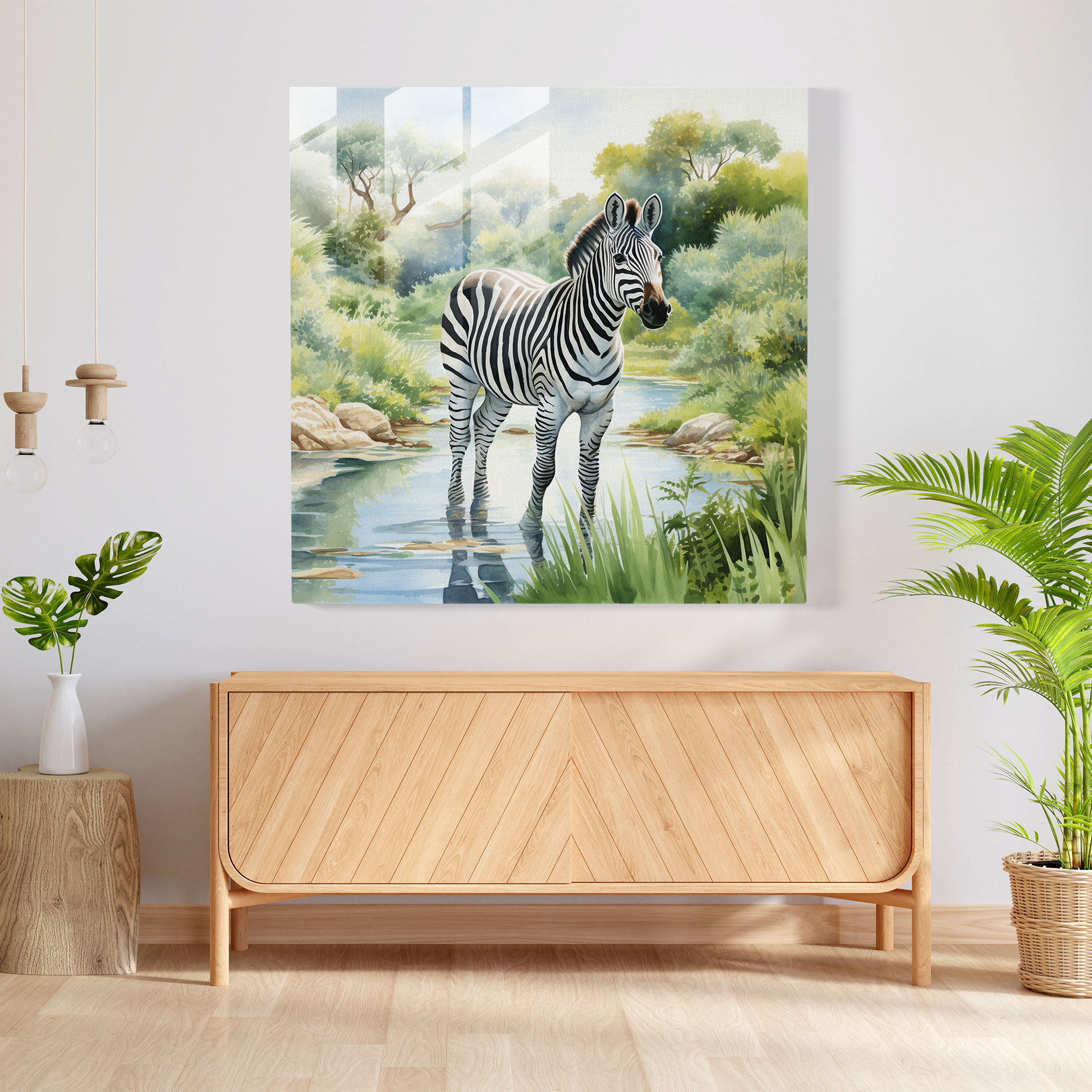 Watercolor Zebra Glass Print - Zebra, Wall Decoration, Glass Art, Glass Print