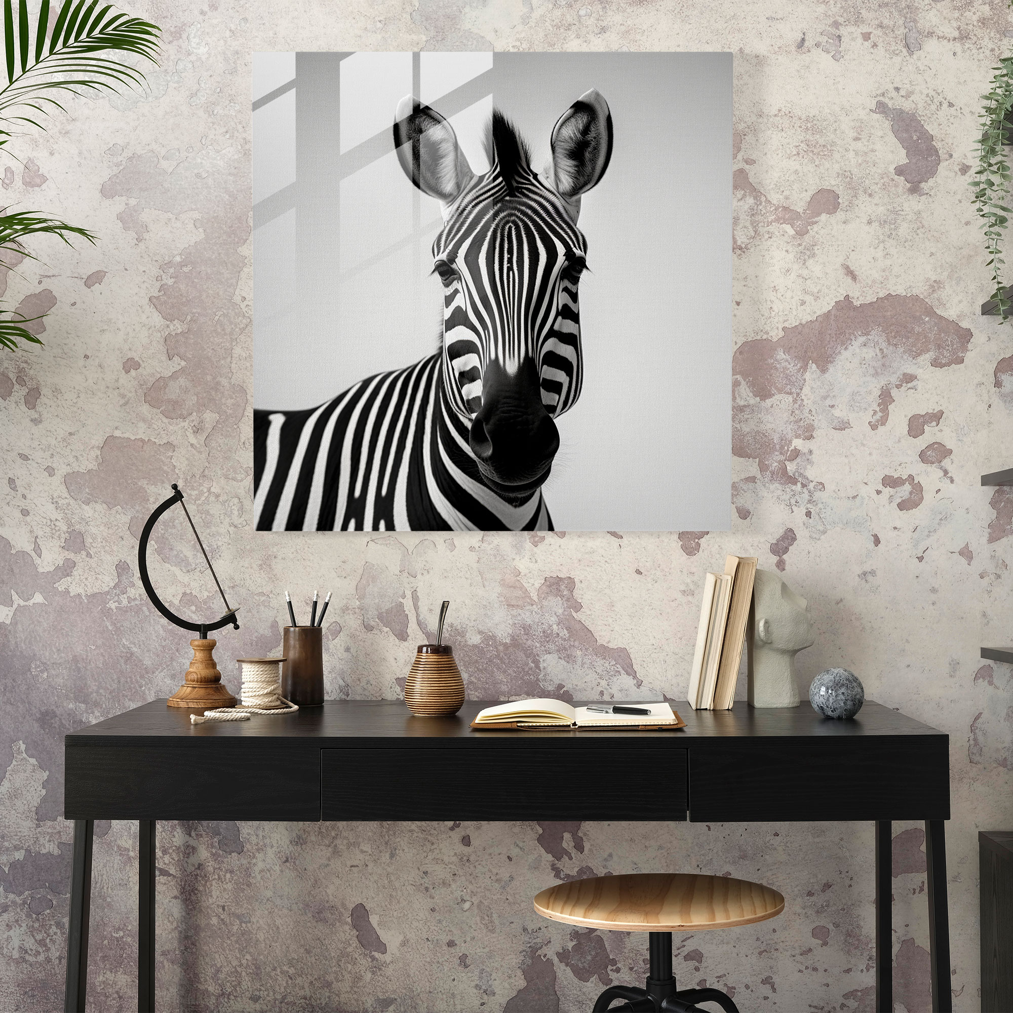 Minimalist Zebra Glass Print - Zebra, Elegance, Black And White, Glass Art