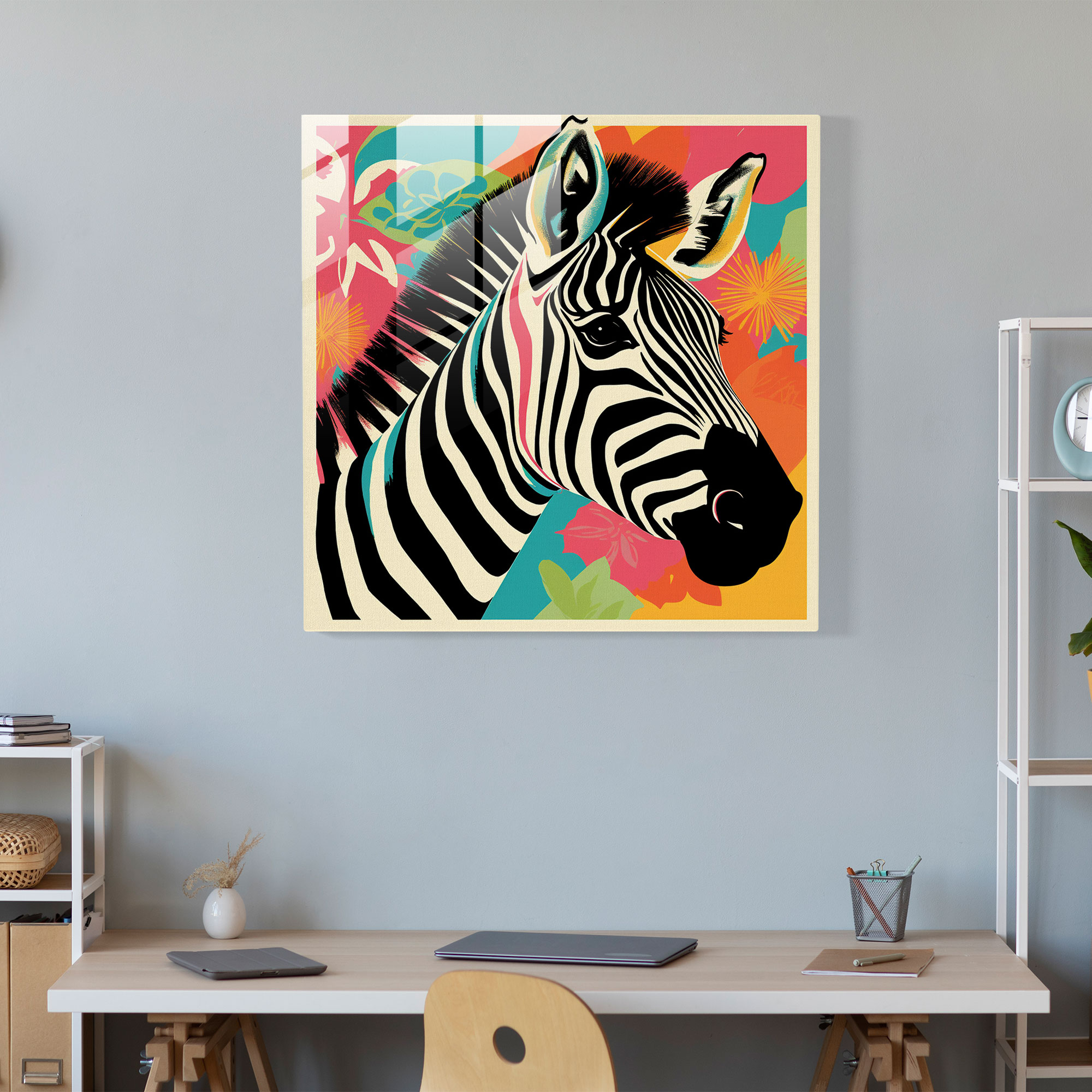 Retro Zebra Glass Print - Zebra, Glass Wall Art, Nostalgia, Glass Art