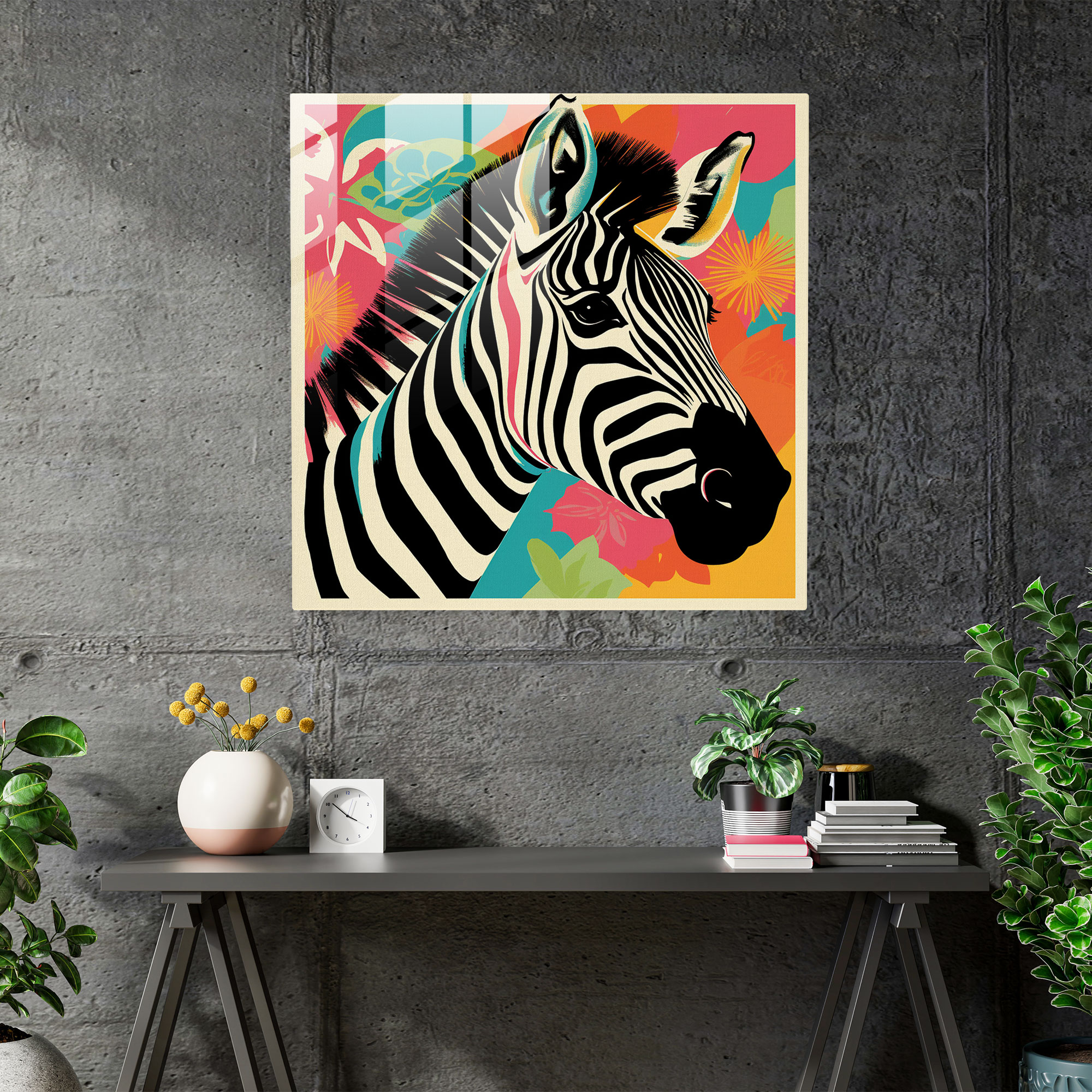 Retro Zebra Glass Print - Zebra, Glass Wall Art, Nostalgia, Glass Art