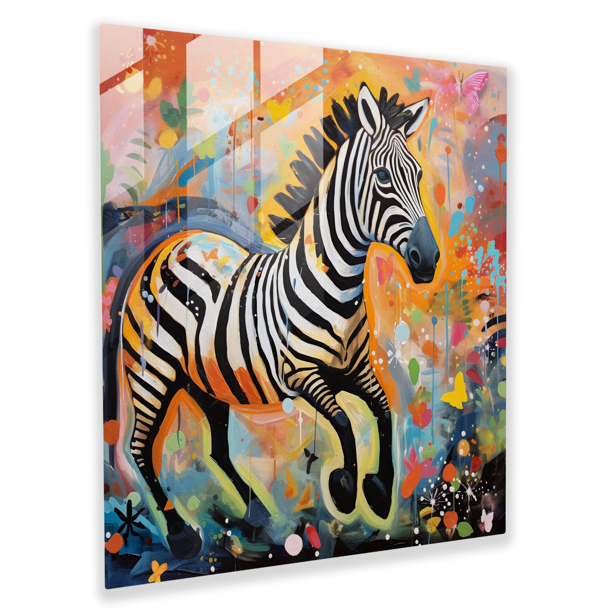 Whimsical Zebra Glass Print - Zebra, Glass Print, Modern Art, Home Decoration
