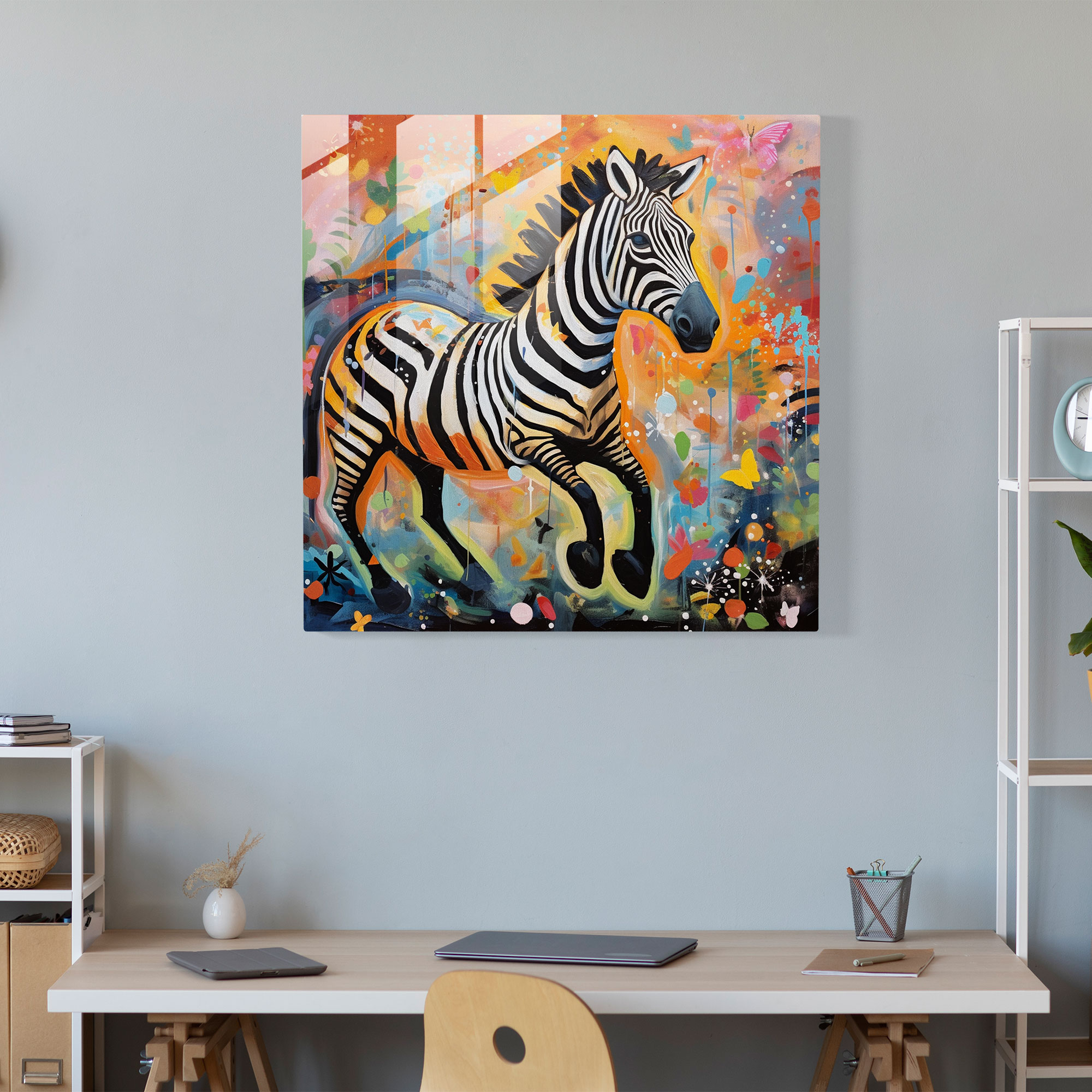 Whimsical Zebra Glass Print - Zebra, Glass Print, Modern Art, Home Decoration