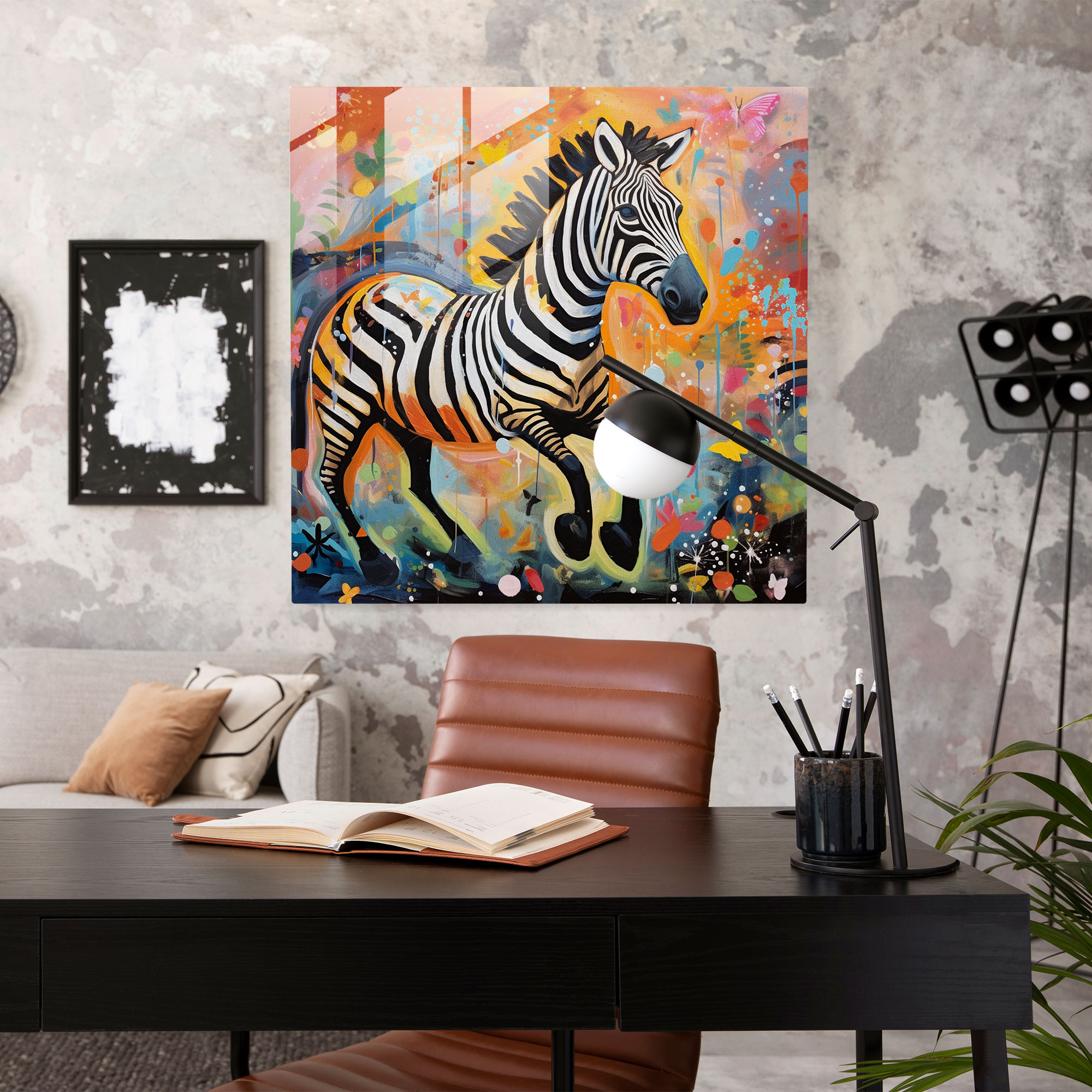 Whimsical Zebra Glass Print - Zebra, Glass Print, Modern Art, Home Decoration