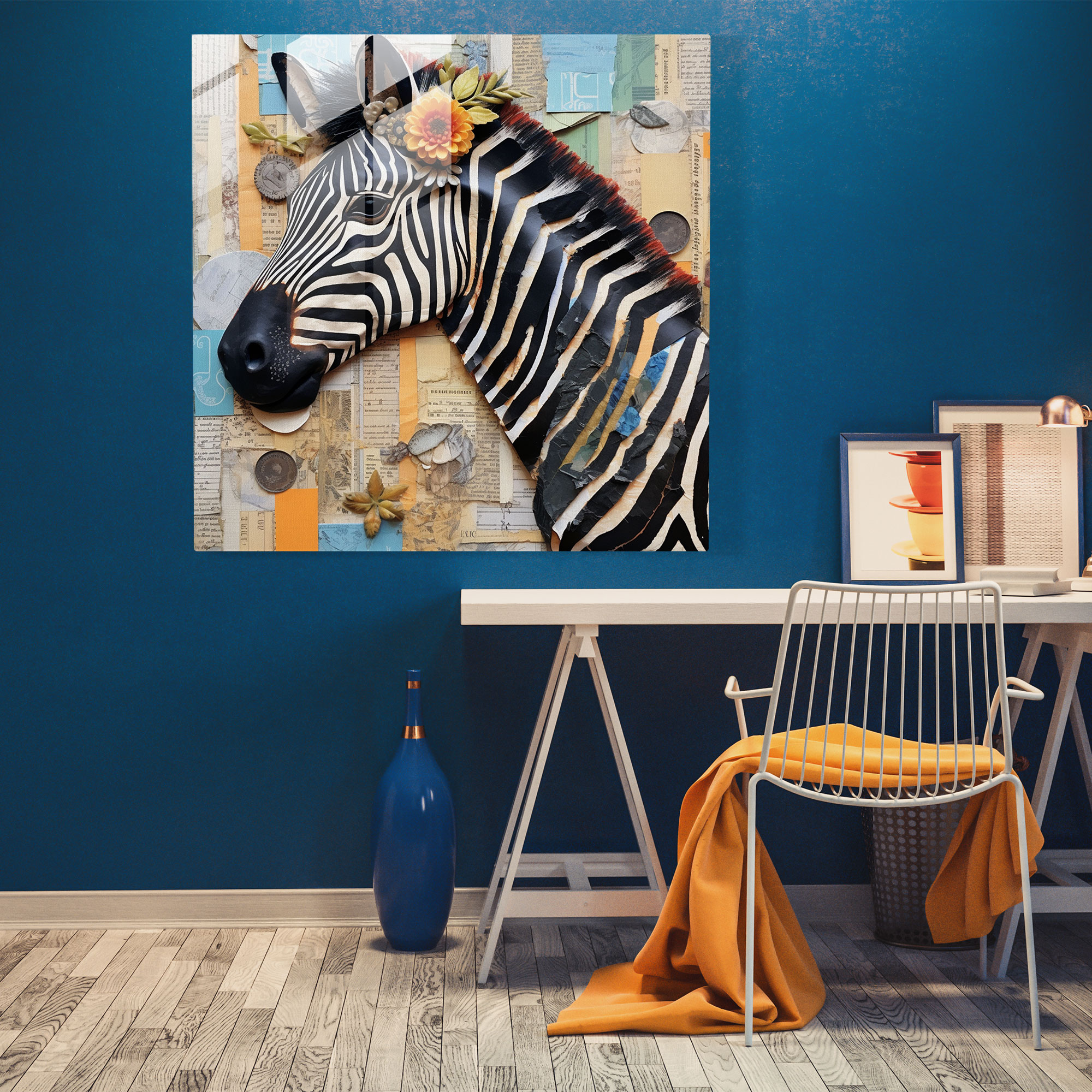 Textured Zebra Glass Print - Zebra, Glass Art, Glass Print, Wall Decoration
