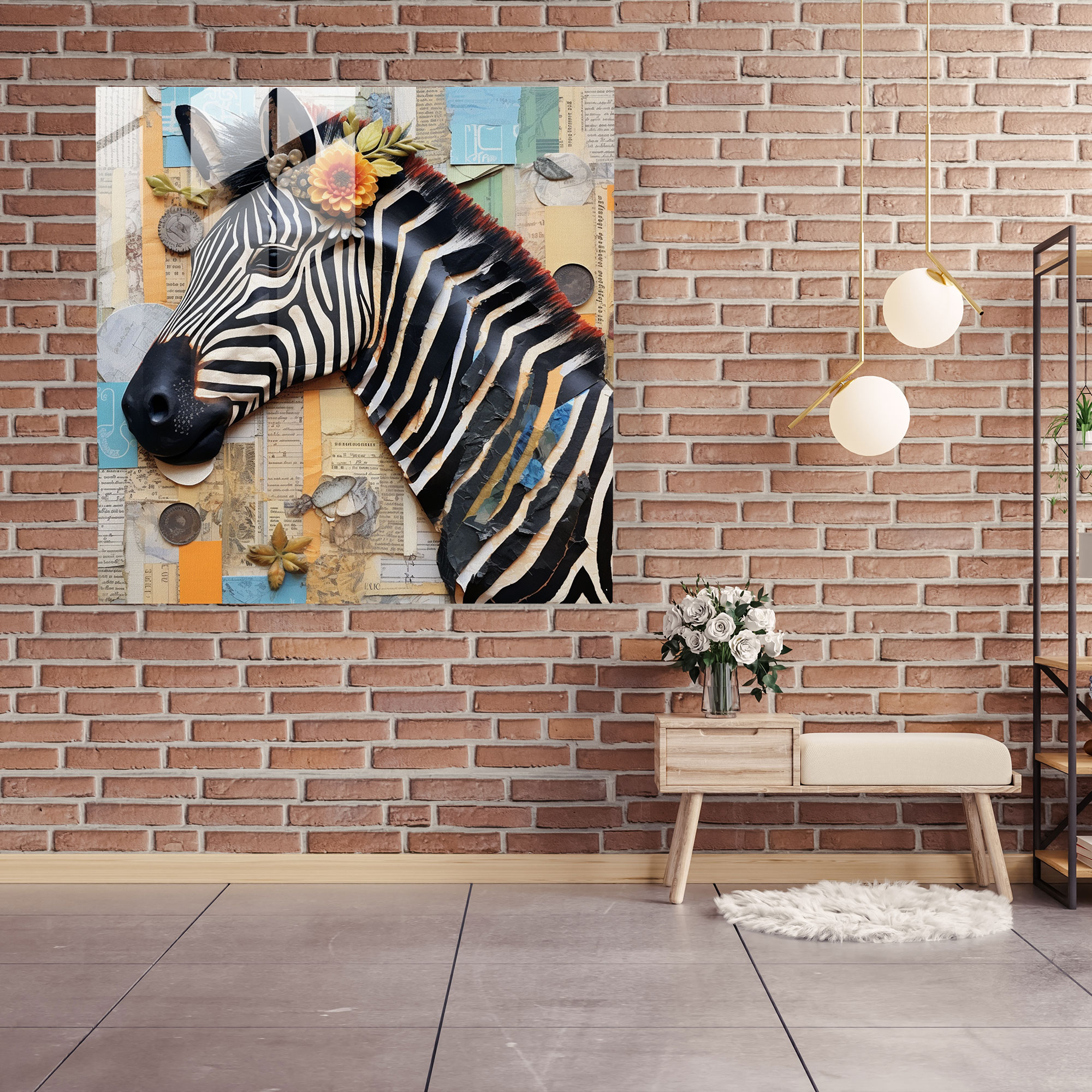 Textured Zebra Glass Print - Zebra, Glass Art, Glass Print, Wall Decoration