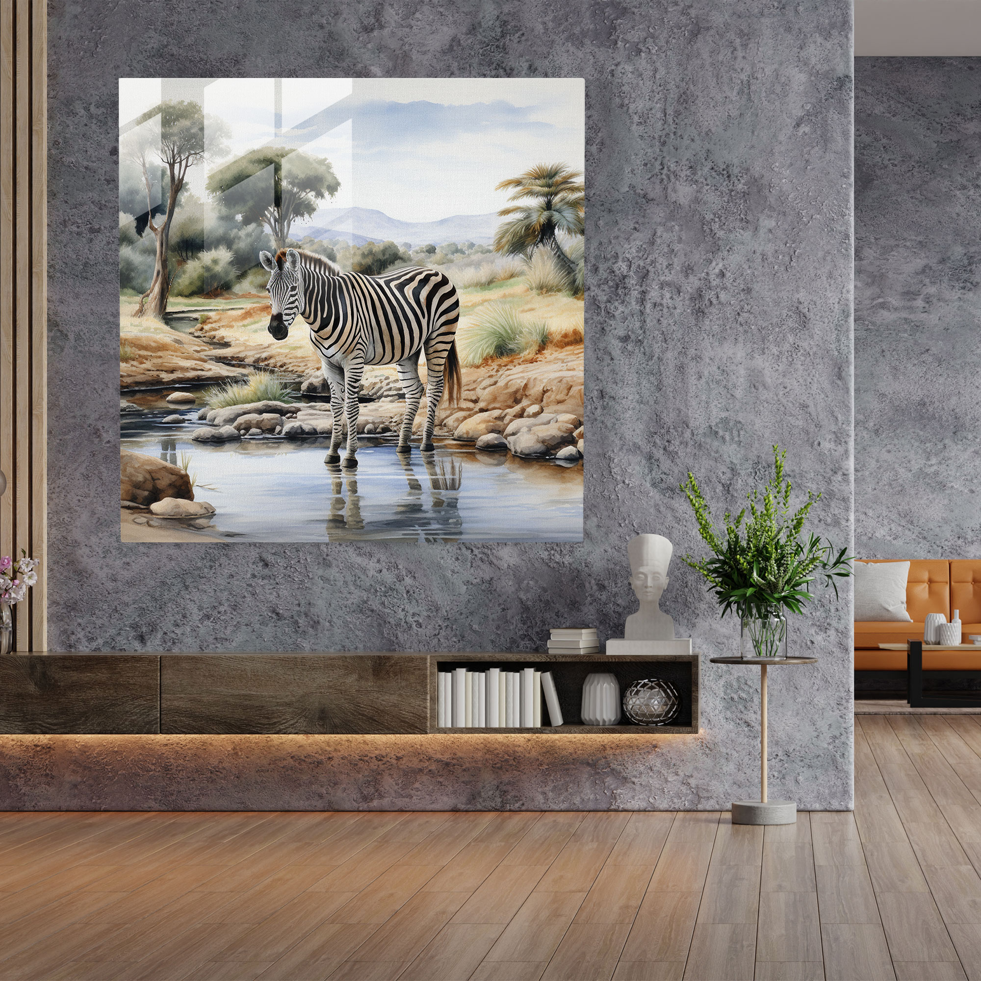 Tranquil Zebra Glass Print - Zebra, Modern Art, Glass Wall Art, Zebra