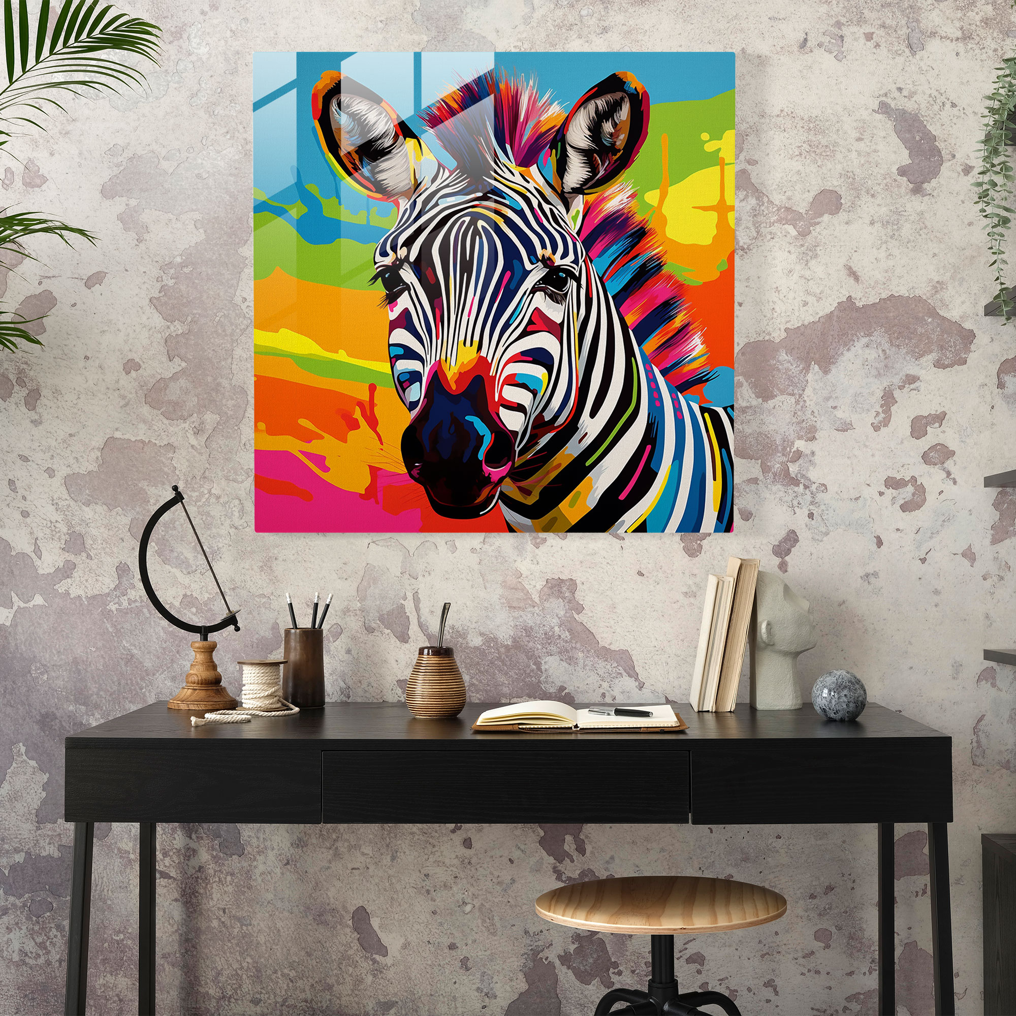 Energetic Zebra Glass Print - Zebra, Home Decoration, Modernity, Modern Art