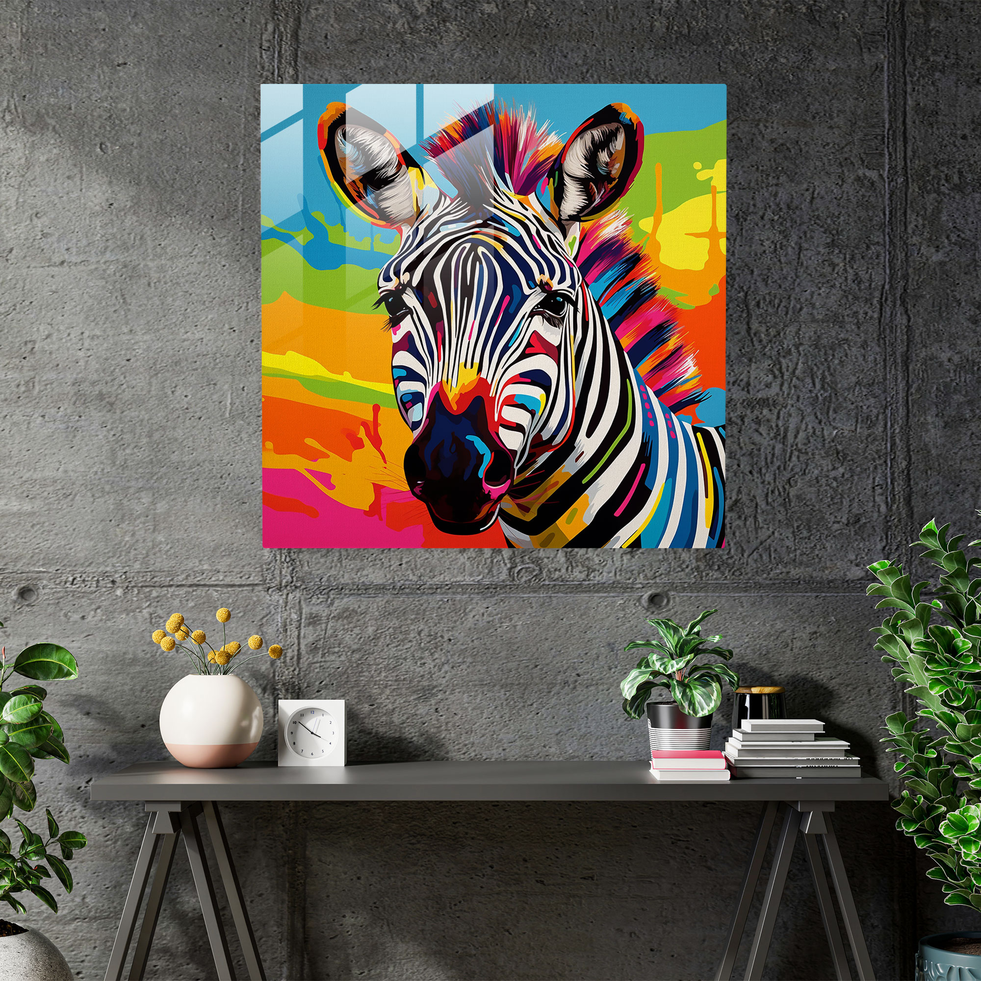 Energetic Zebra Glass Print - Zebra, Home Decoration, Modernity, Modern Art