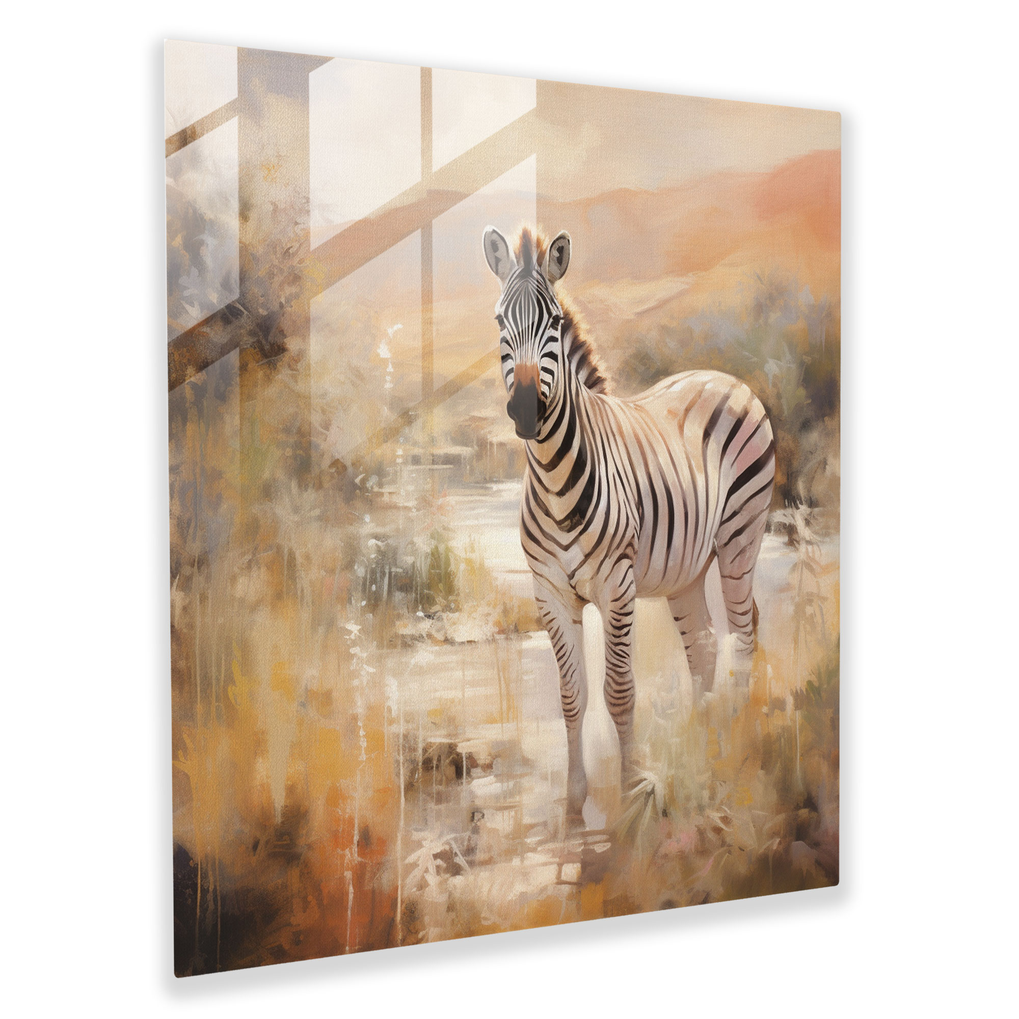 Ethereal Zebra Glass Print - Zebra, Home Decoration, Soft Brushstrokes, Impressionist Artwork