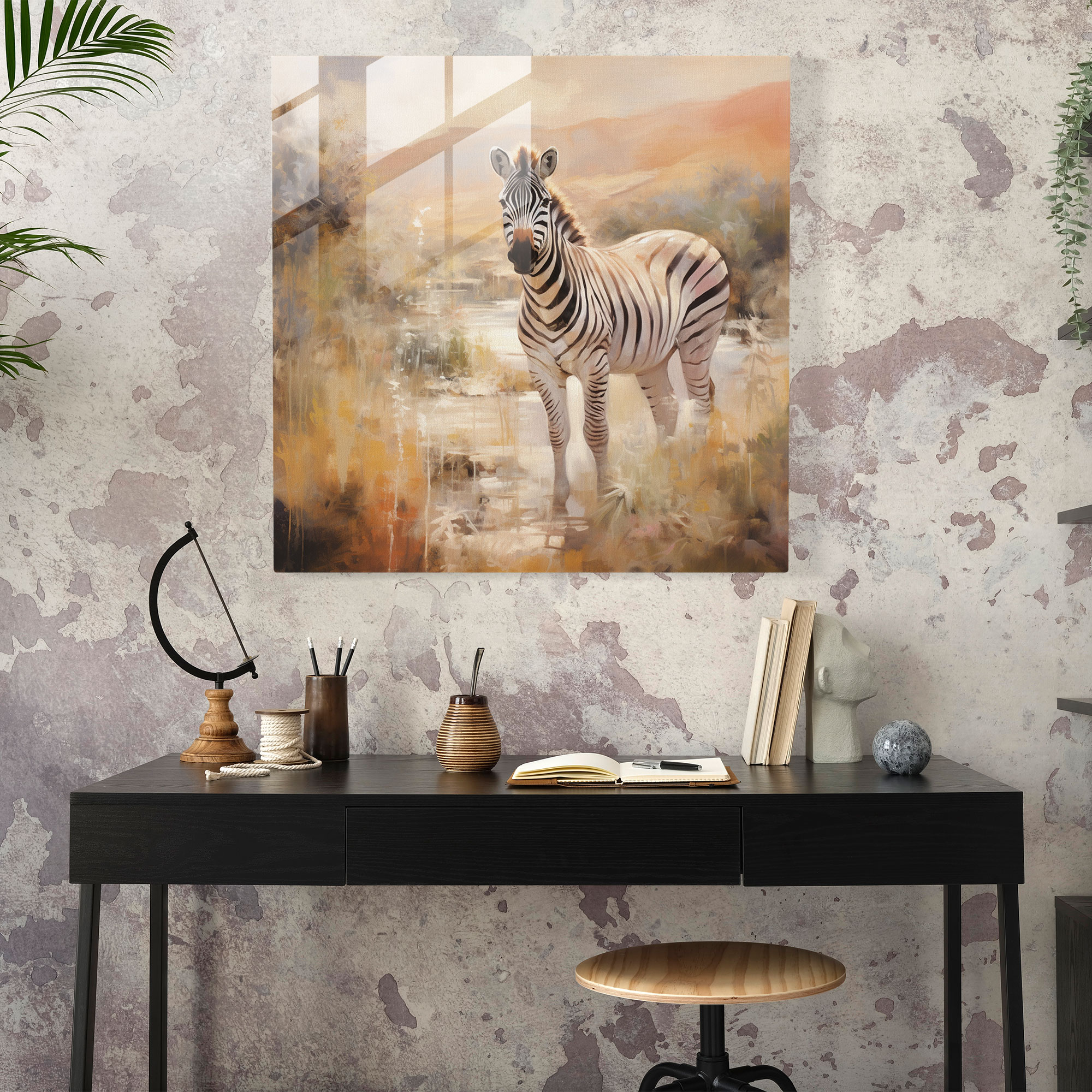 Ethereal Zebra Glass Print - Zebra, Home Decoration, Soft Brushstrokes, Impressionist Artwork
