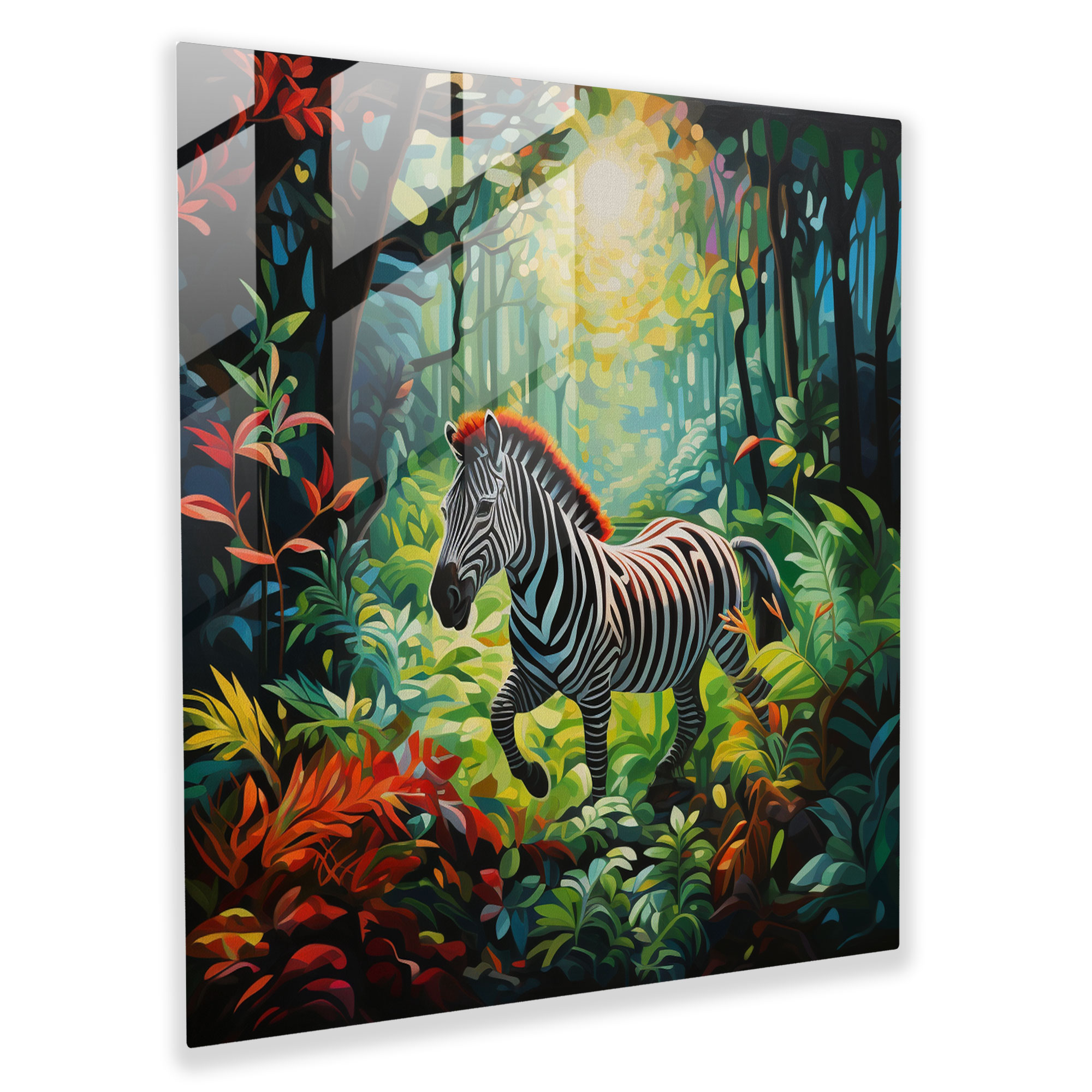 Zebralicious Glass Print - Zebra, Acrylic Painting, Vibrant Jungle, Surrealism