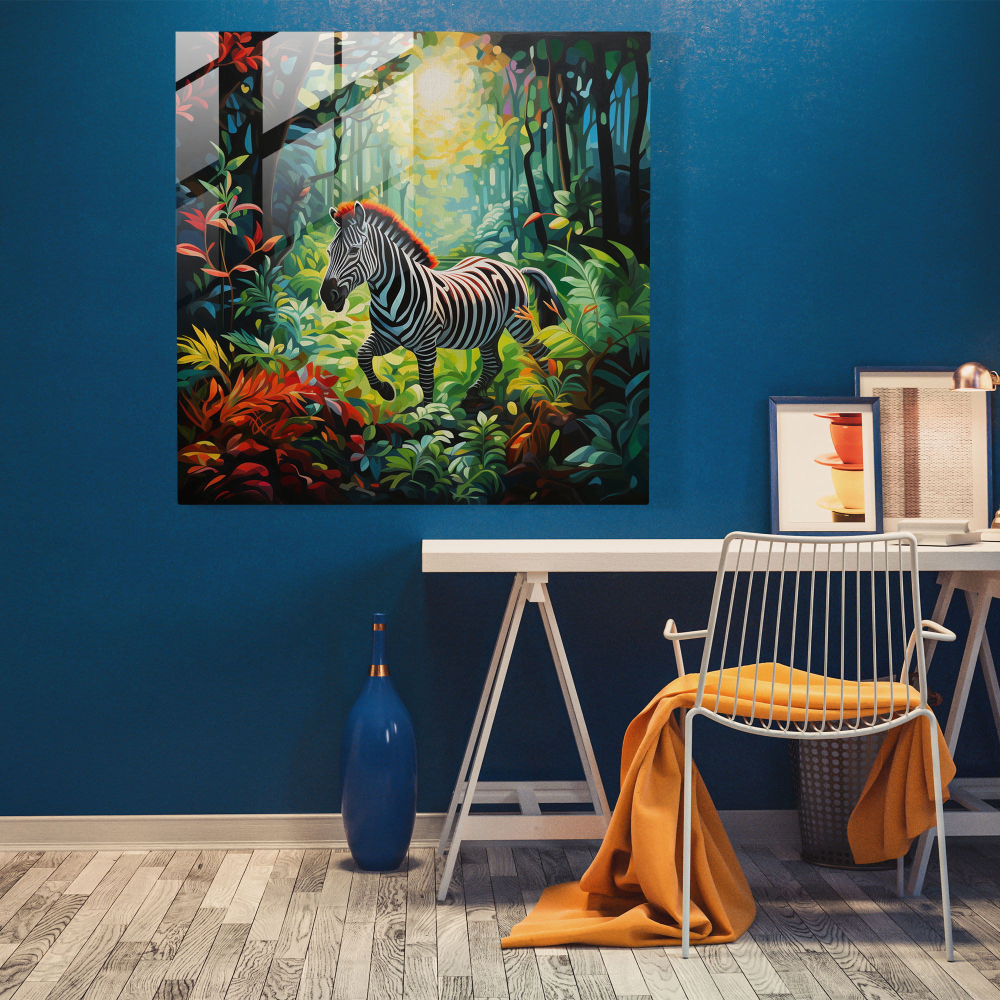 Zebralicious Glass Print - Zebra, Acrylic Painting, Vibrant Jungle, Surrealism