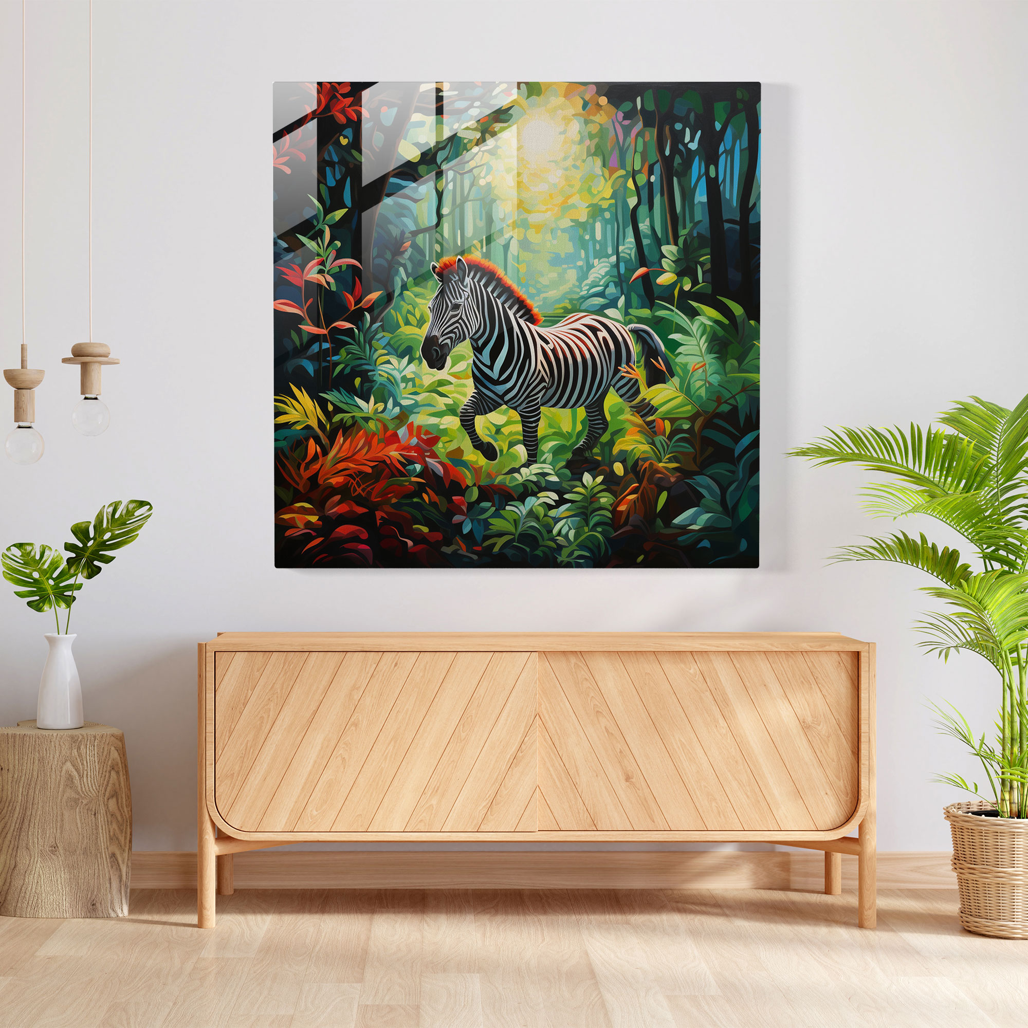 Zebralicious Glass Print - Zebra, Acrylic Painting, Vibrant Jungle, Surrealism