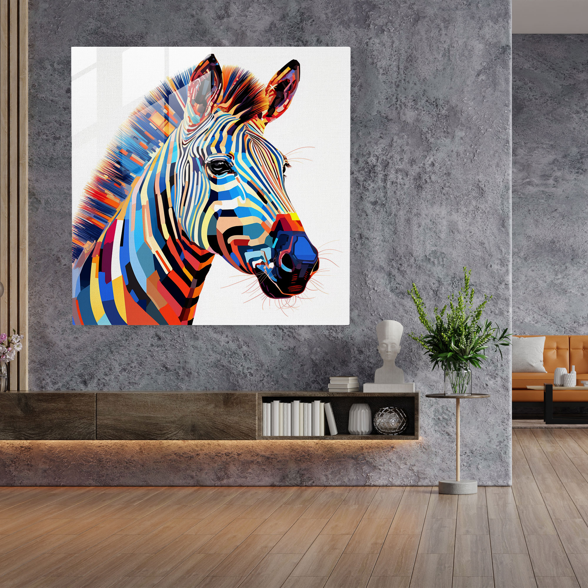 Geometric Zebra Glass Print - Zebra, Zebra, Glass Wall Art, Glass Art