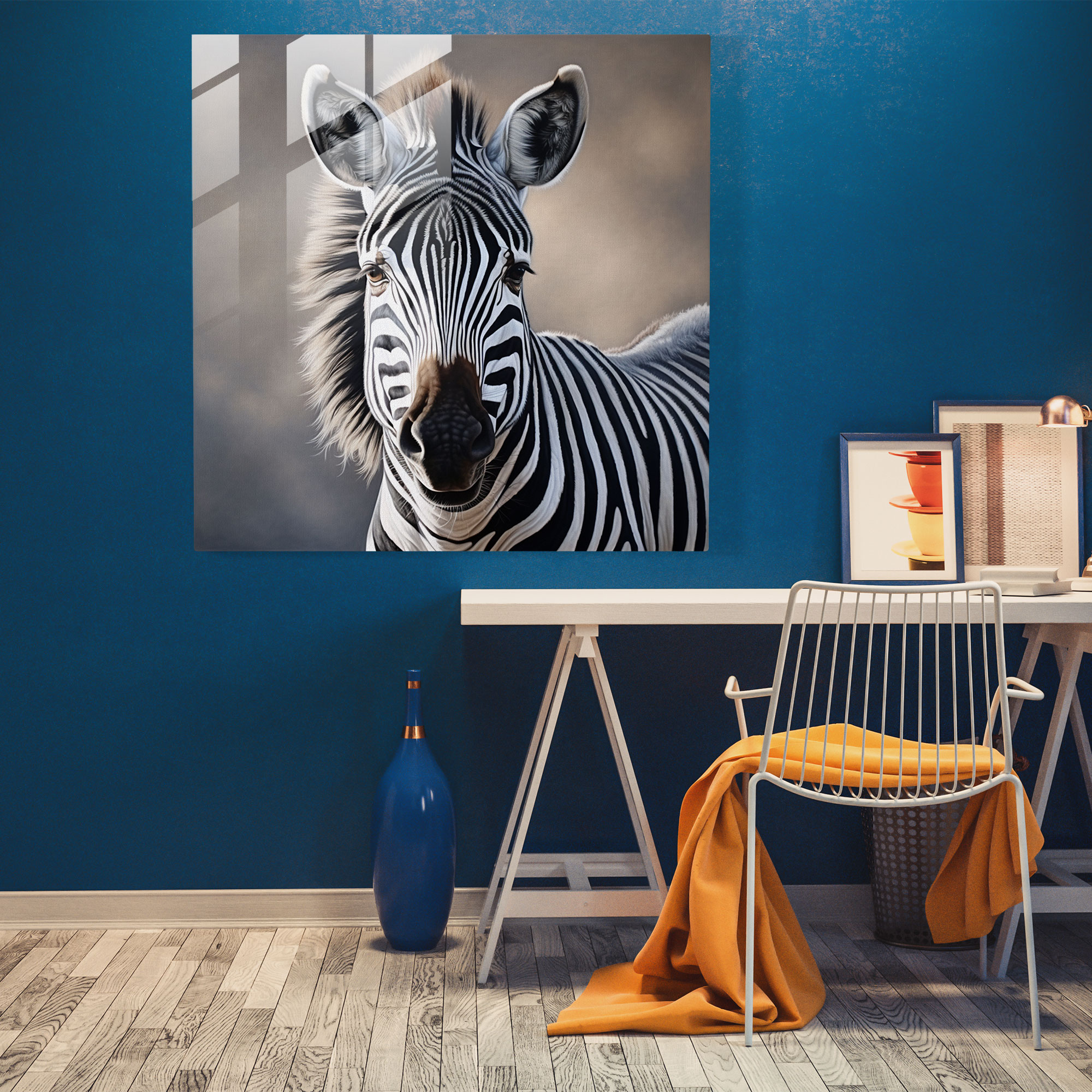Elegant Zebra Glass Print - Zebra, Modern Art, Zebra Portrait, Zebra