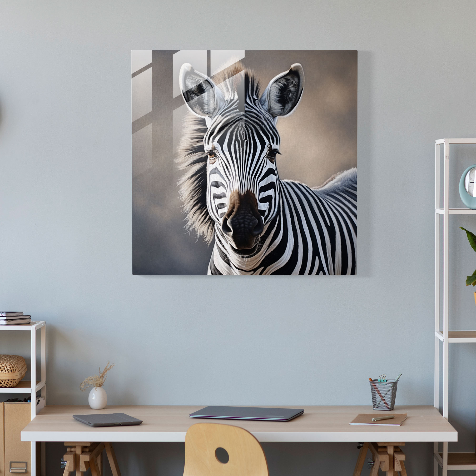 Elegant Zebra Glass Print - Zebra, Modern Art, Zebra Portrait, Zebra