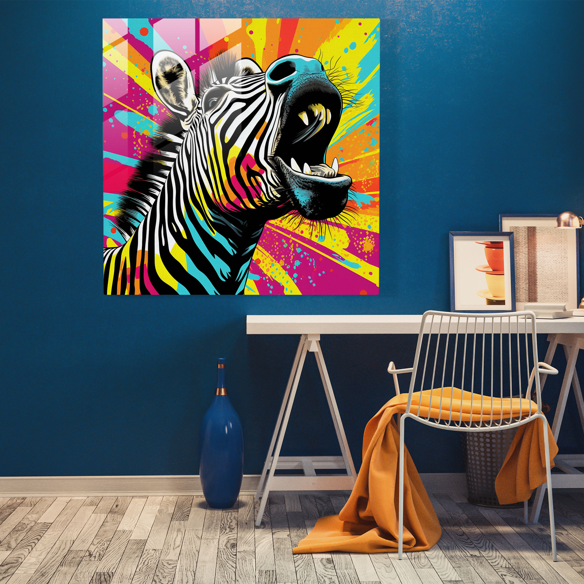 Zebra Pop Art Cam Tablo - Cesur Renkler Pop Art Esintili Çizim