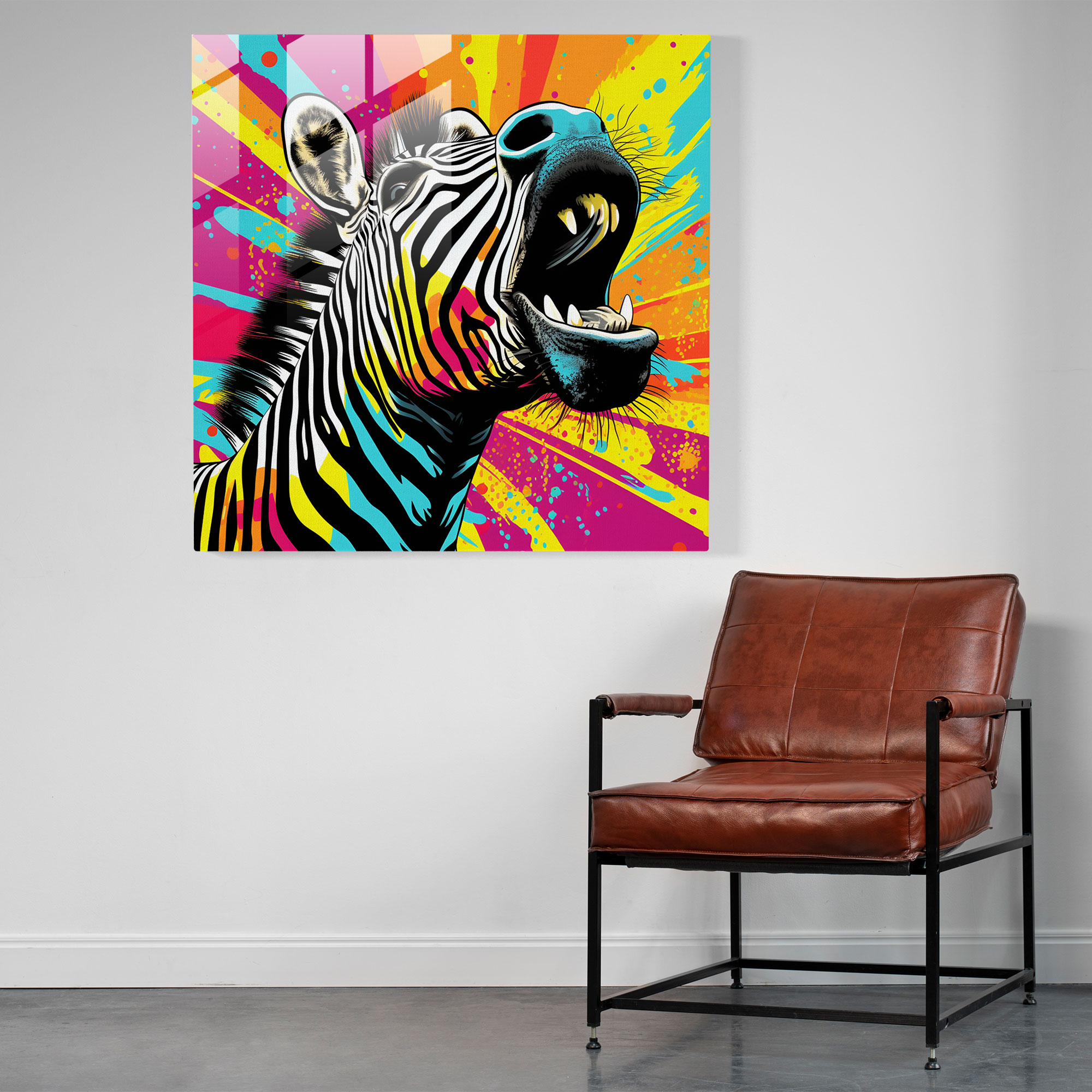 Zebra Pop Art Cam Tablo - Cesur Renkler Pop Art Esintili Çizim