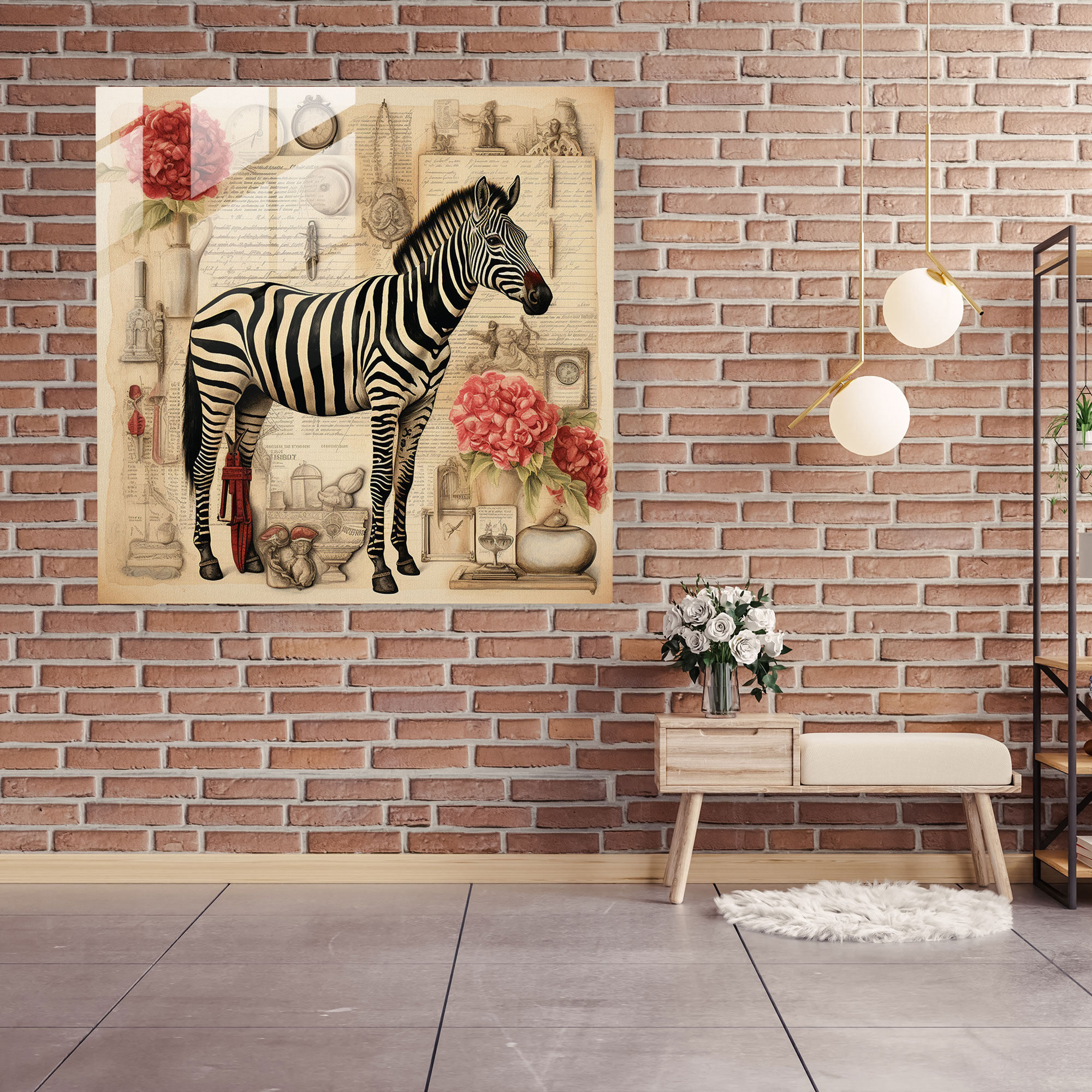 Antika Zebra Cam Tablo - Zebra Cam Duvar Sanatı Eski Dünya Şıklığı