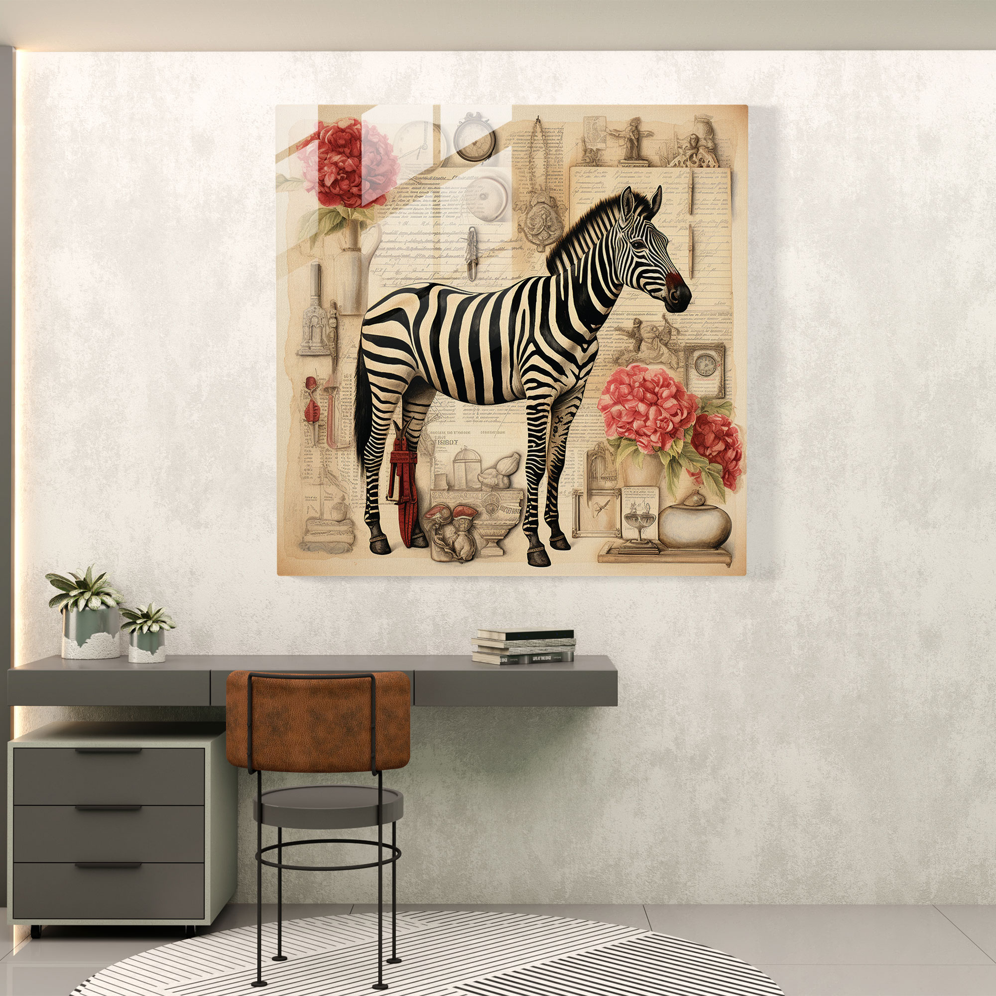 Antika Zebra Cam Tablo - Zebra Cam Duvar Sanatı Eski Dünya Şıklığı