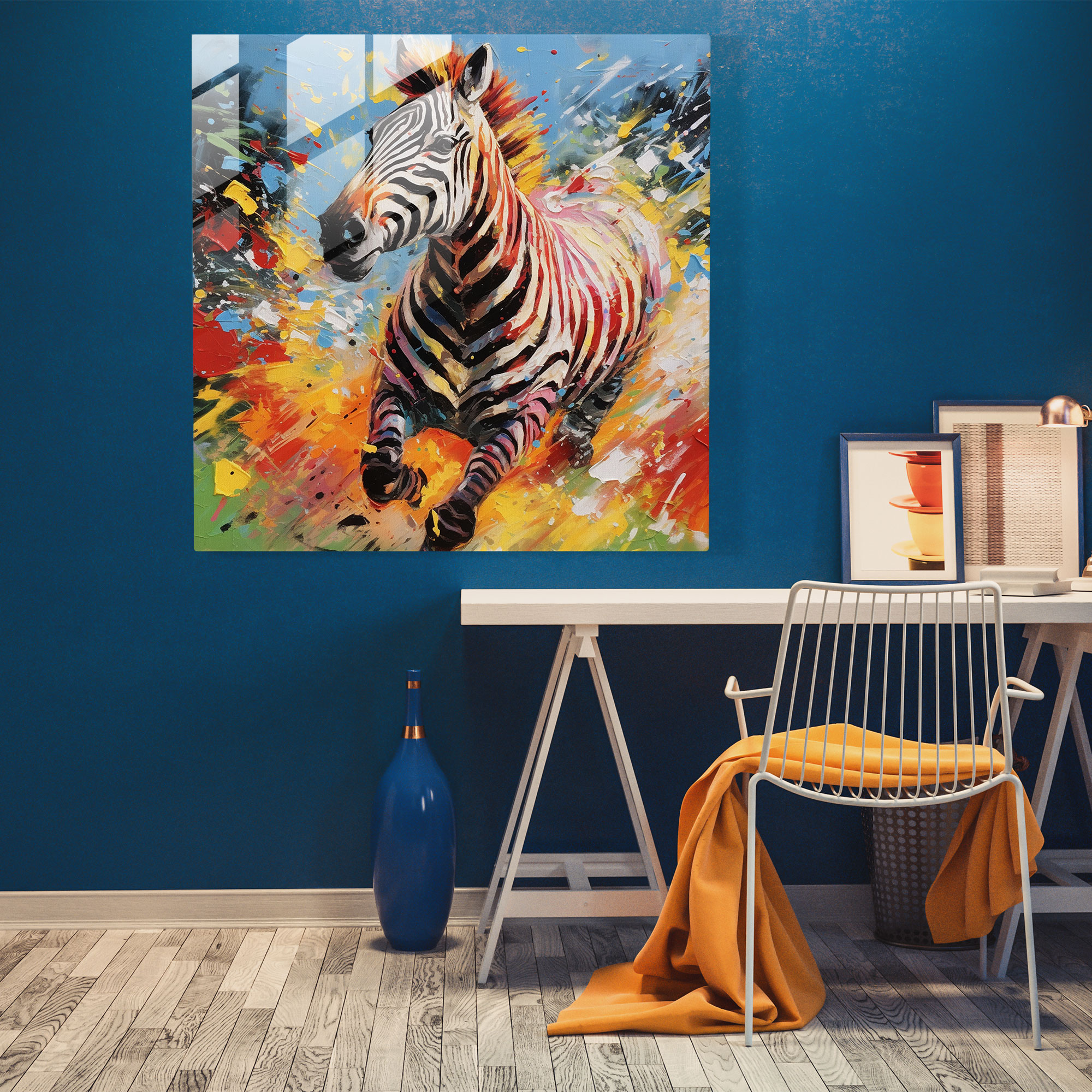 Dynamic Zebra Glass Print - Zebra, Home Decoration, Glass Wall Art, Movement