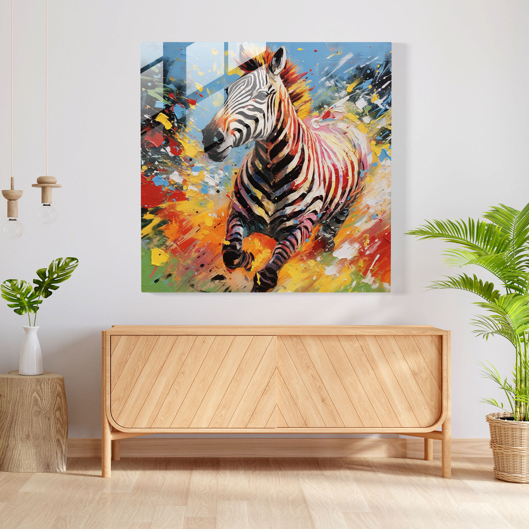 Dynamic Zebra Glass Print - Zebra, Home Decoration, Glass Wall Art, Movement