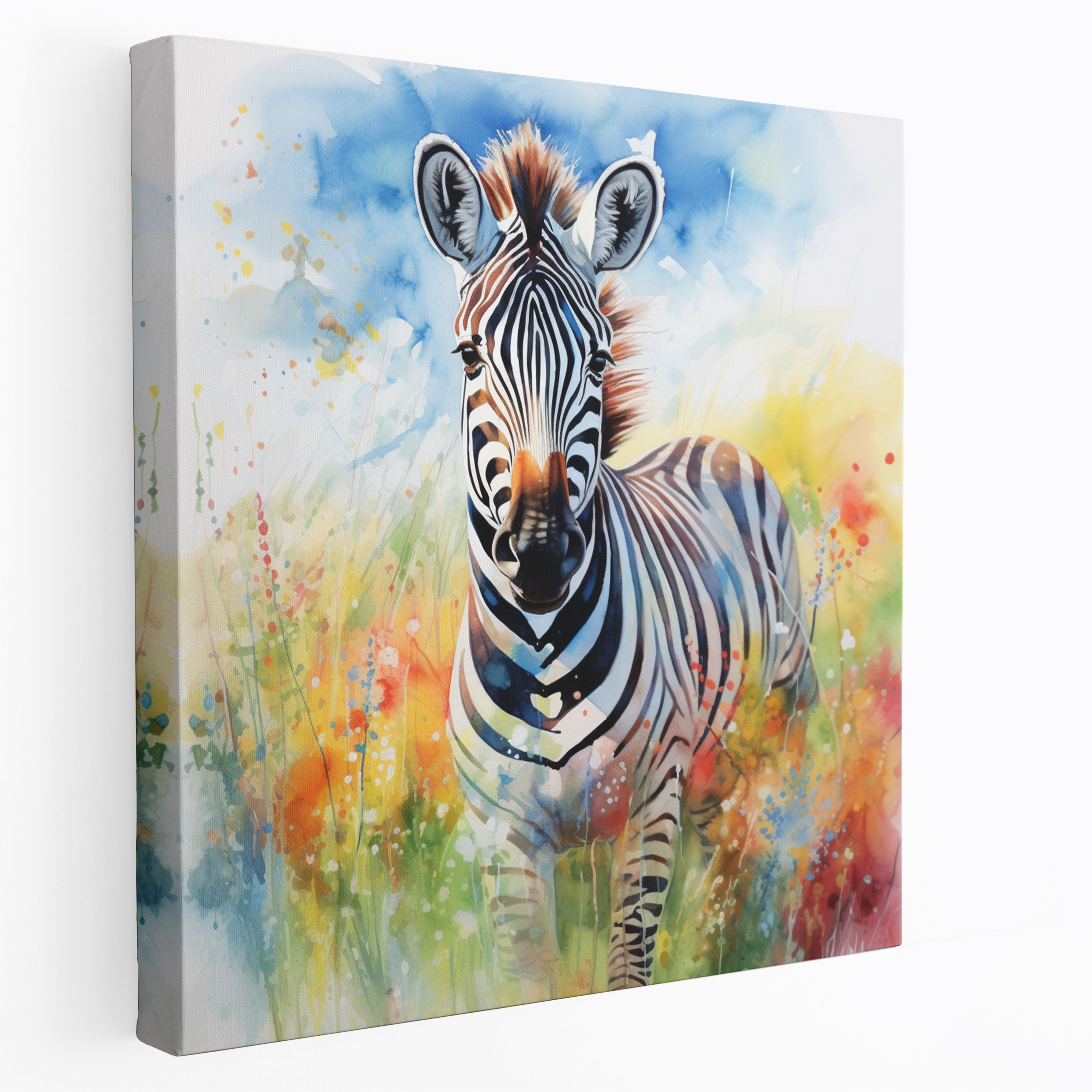 Zebra Wall Art - Colorful Watercolor Canvas Print - Zebra, Colorful, Canvas Wall Art, Zebra