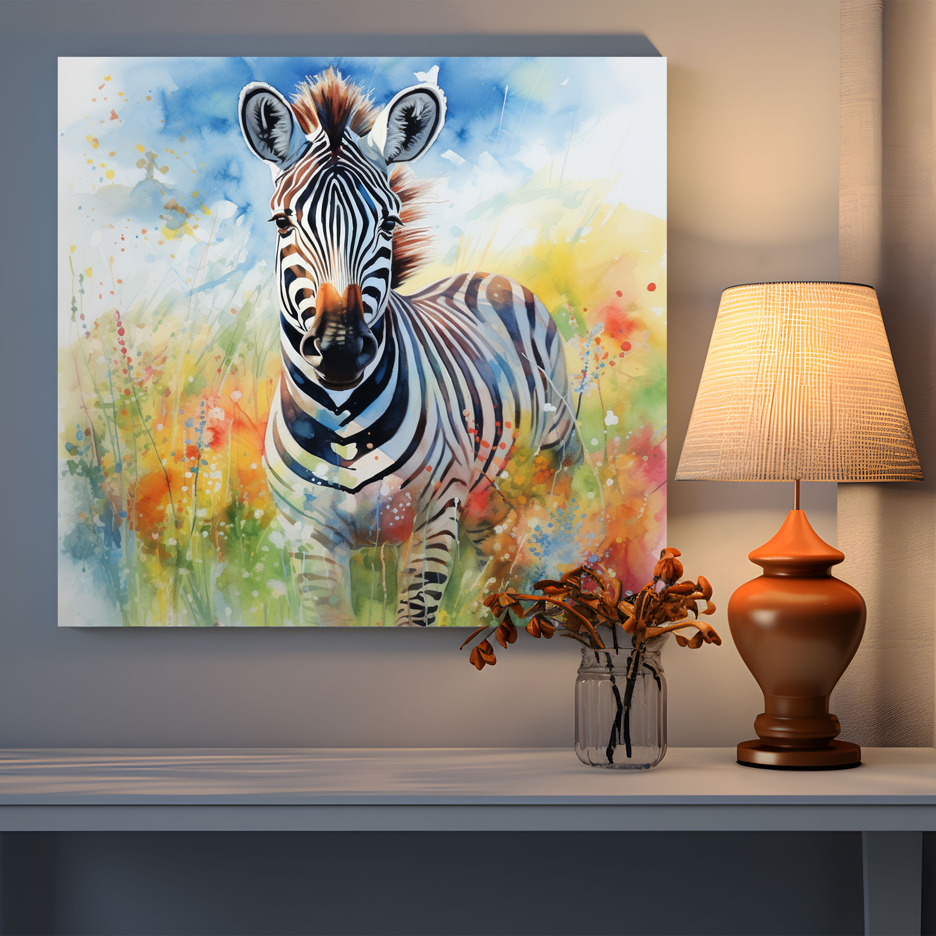 Zebra Wall Art - Colorful Watercolor Canvas Print - Zebra, Colorful, Canvas Wall Art, Zebra