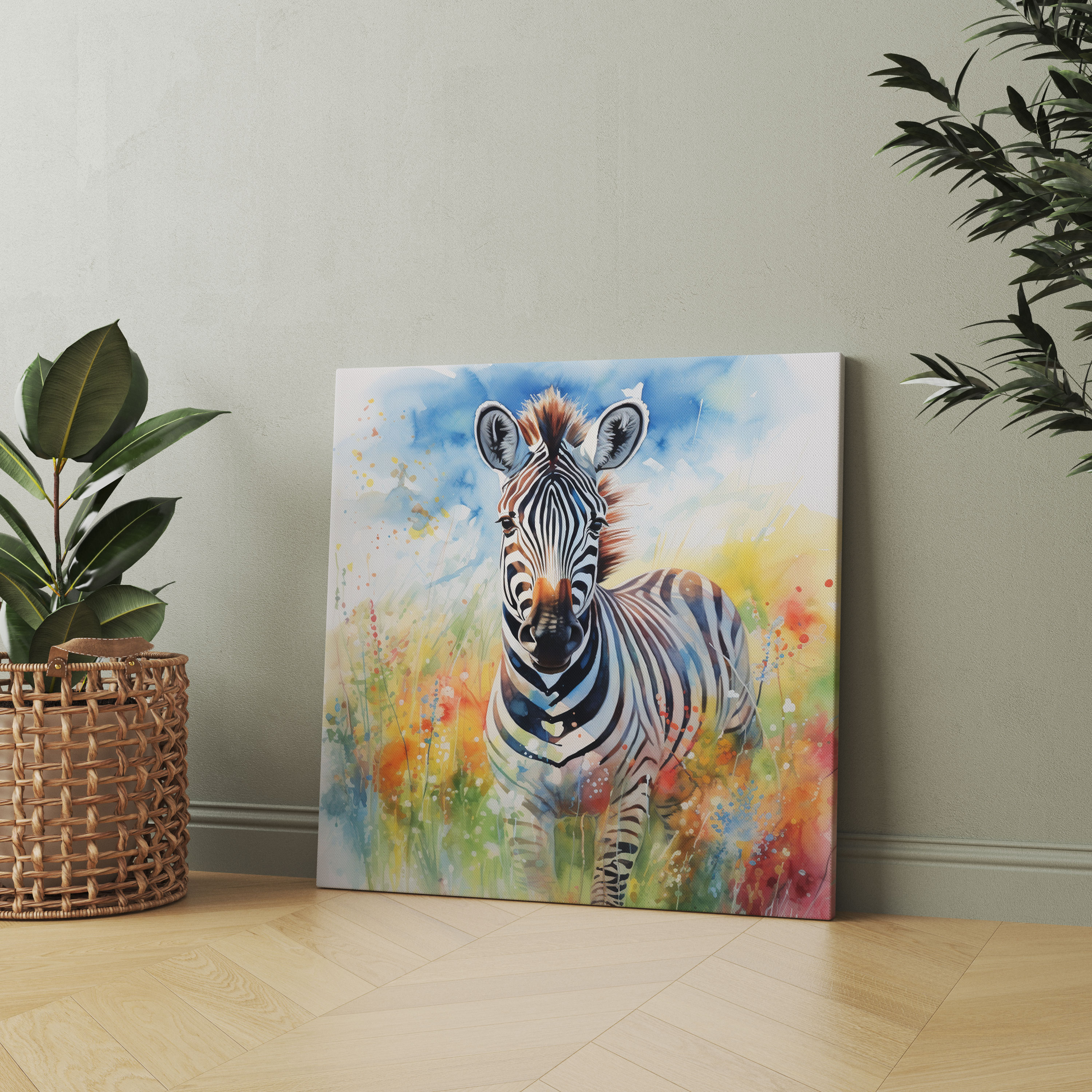Zebra Wall Art - Colorful Watercolor Canvas Print - Zebra, Colorful, Canvas Wall Art, Zebra