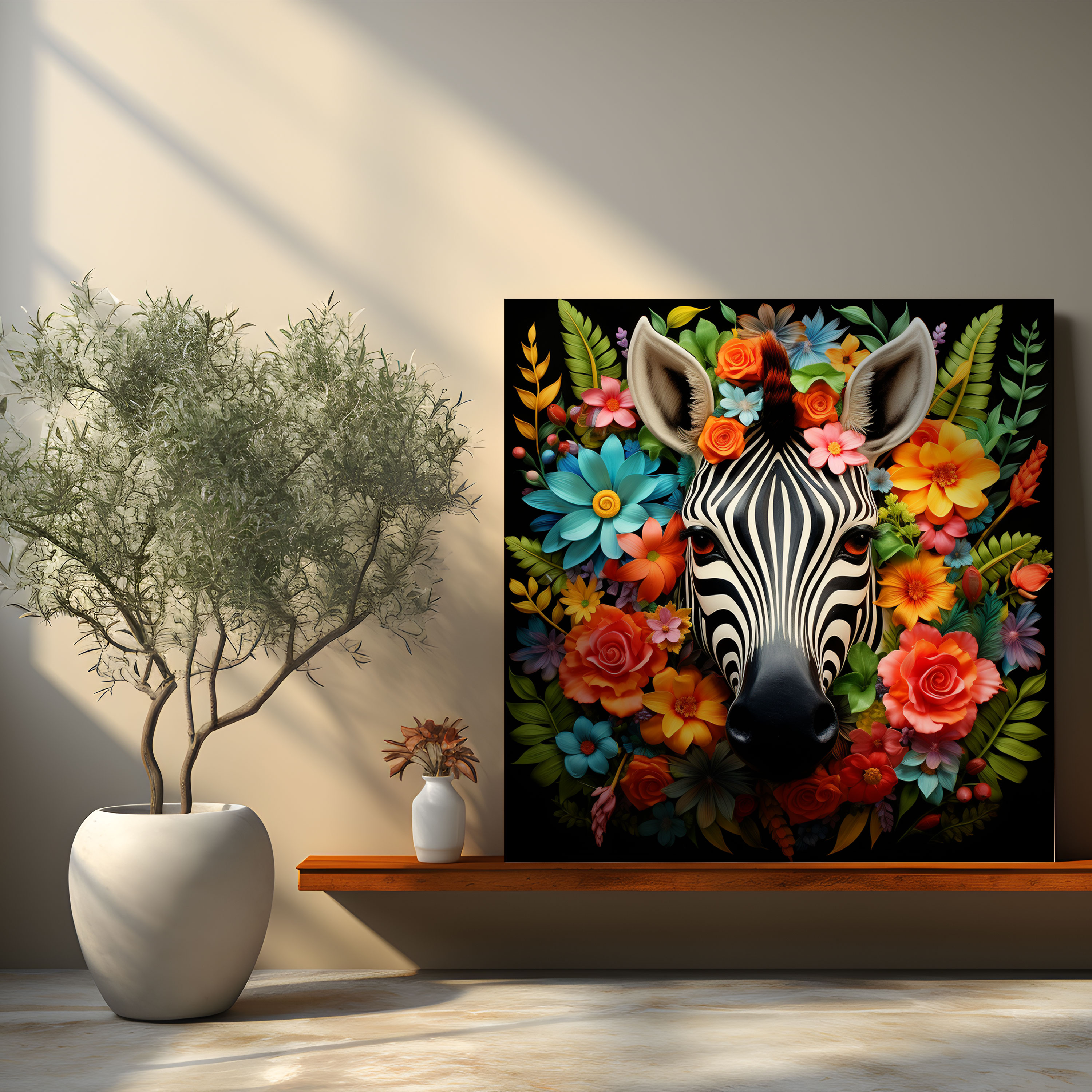 Zebra Canvas Print - Whimsical Floral Wall Art - Zebra, Wall Decoration, Whimsical, Zebra