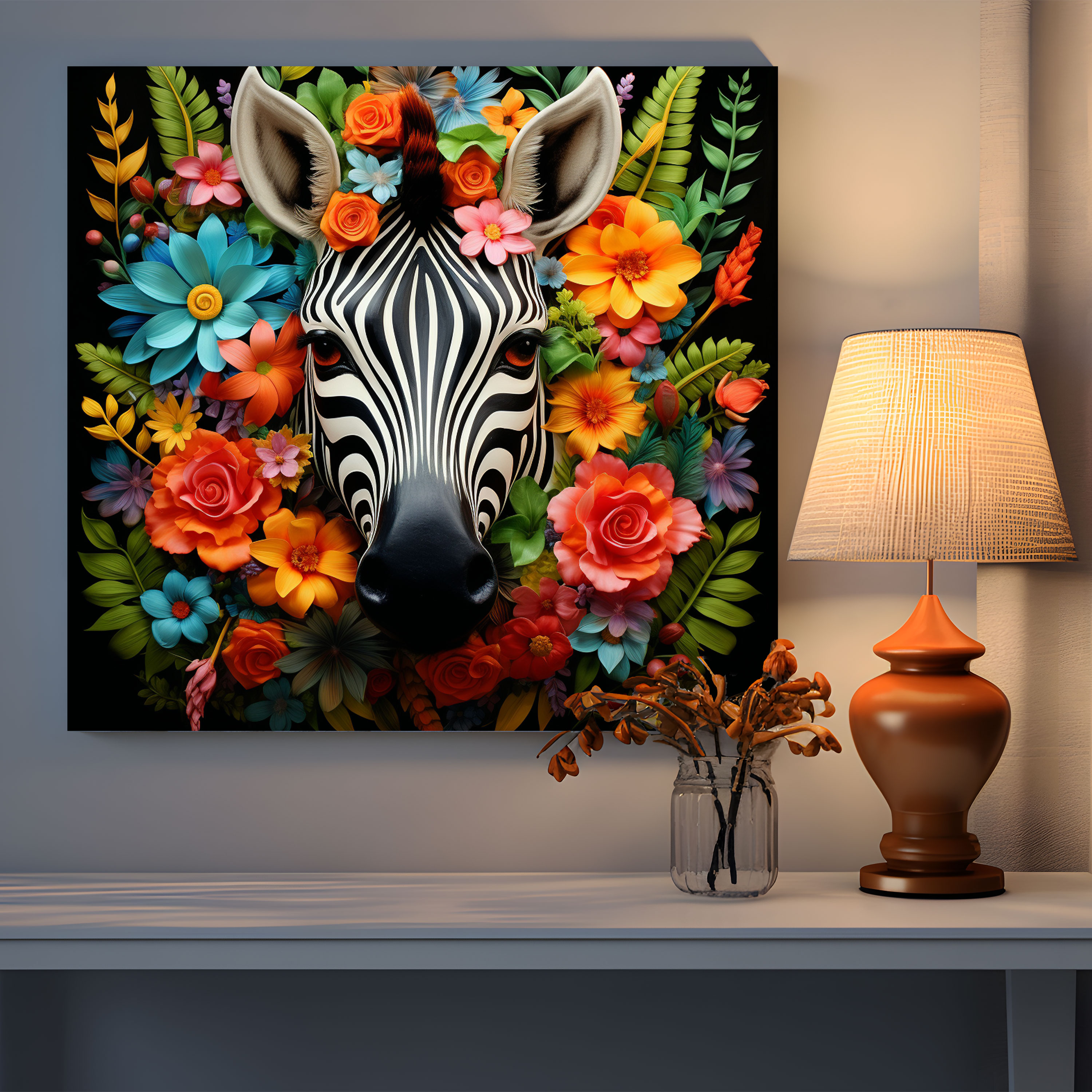 Zebra Canvas Print - Whimsical Floral Wall Art - Zebra, Wall Decoration, Whimsical, Zebra