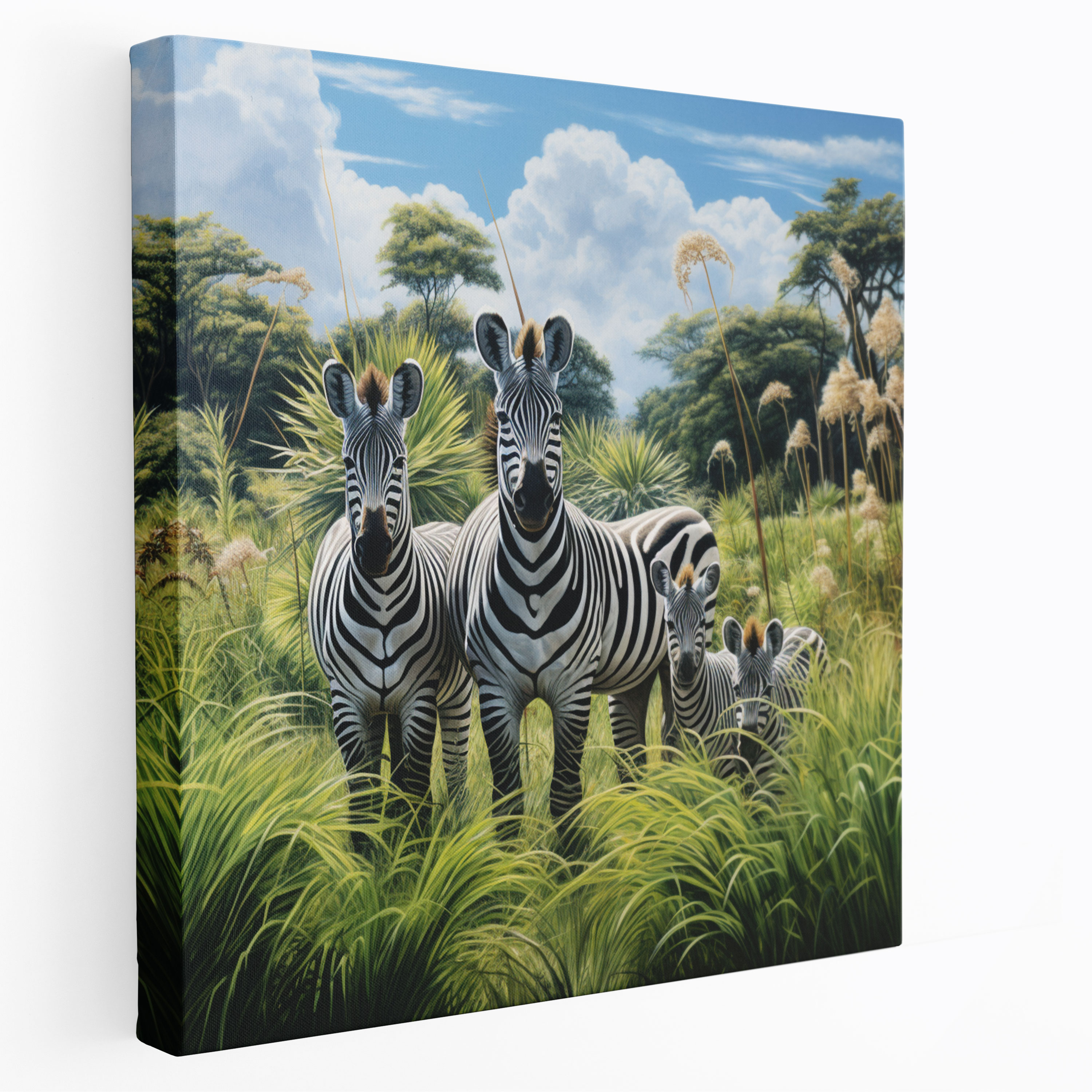 Zebra Canvas Print - Family In The Savannah Wall Decoration - Zebra, Canvas, Canvas Wall Art, Wall Art