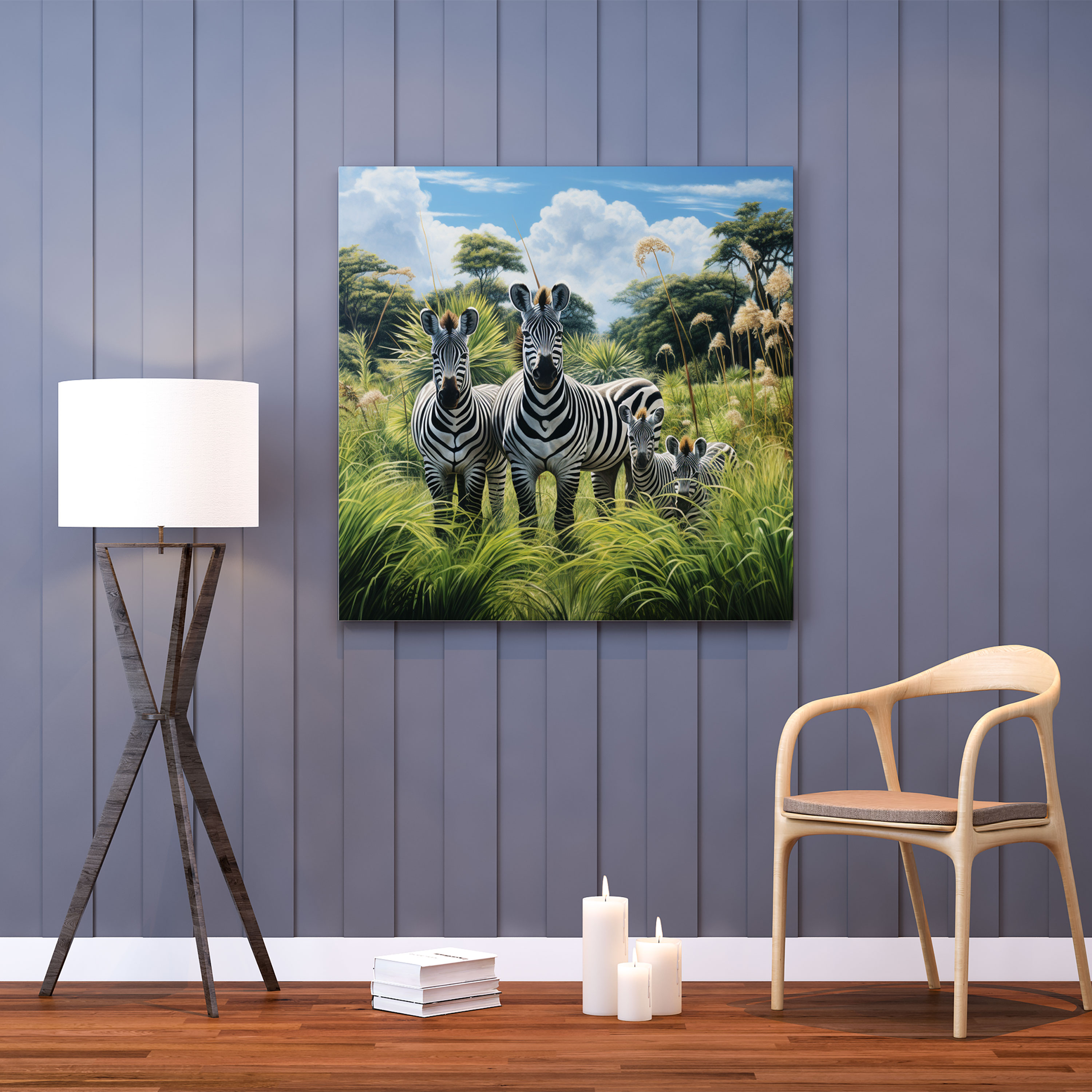 Zebra Canvas Print - Family In The Savannah Wall Decoration - Zebra, Canvas, Canvas Wall Art, Wall Art