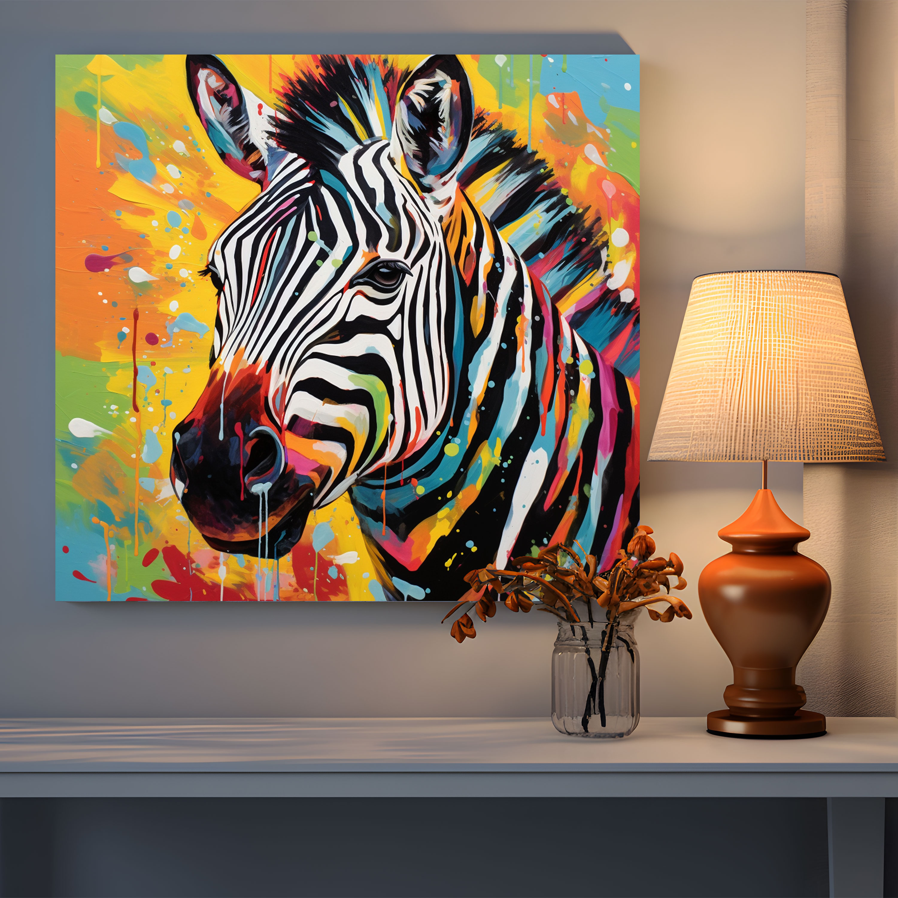 Zebra Kanvas Tablo - Soyut Akrilik Boyama - Zebra Soyut Zebra Sanatı Zebra Duvar Sanatı