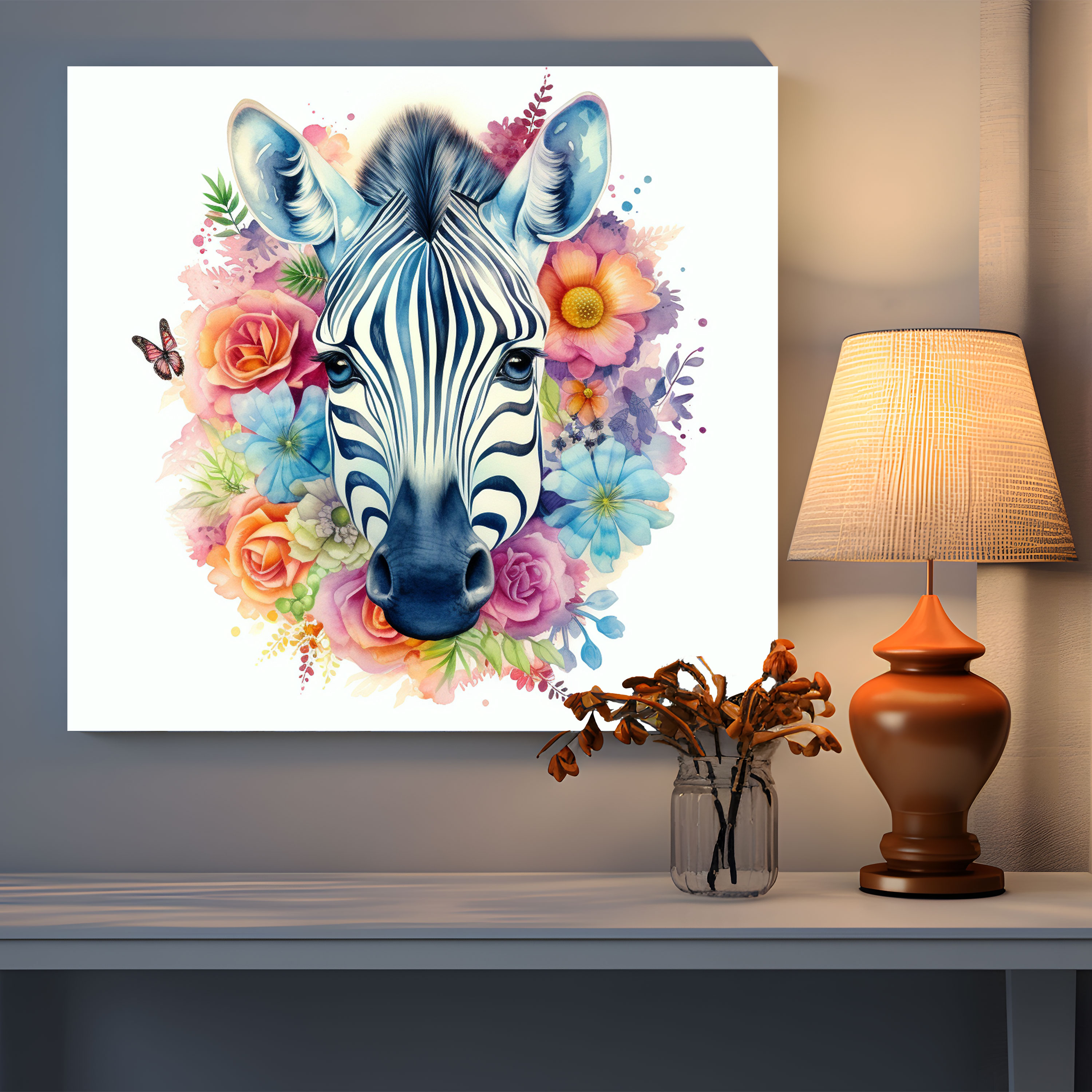 Zebra Canvas Print - Playful Watercolor Illustration - Zebra, Illustration, Home Decoration, Canvas