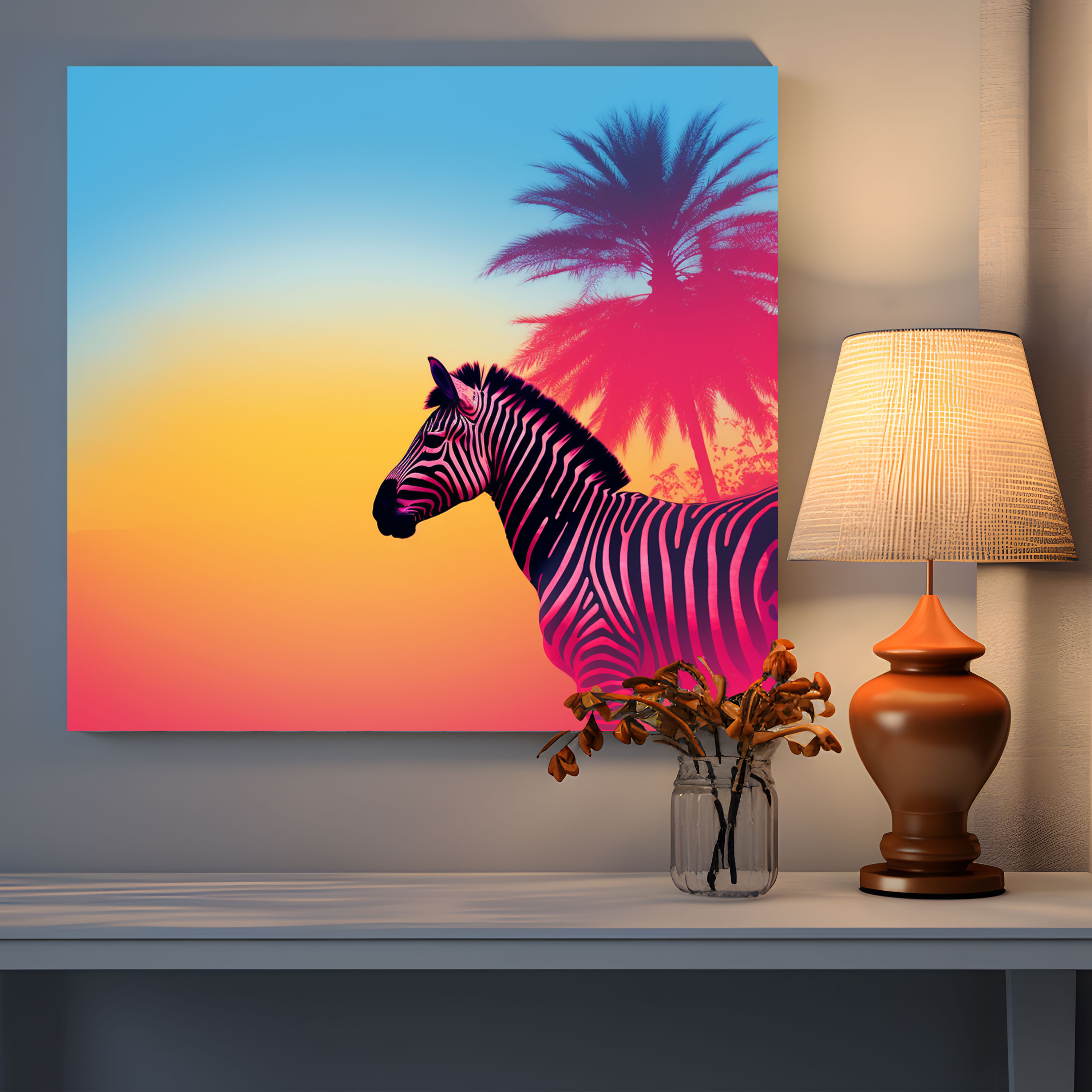 Zebra Canvas Print - Vibrant Digital Art - Zebra, Zebra Canvas Print, Zebra Silhouette, Vibrant Gradient Background