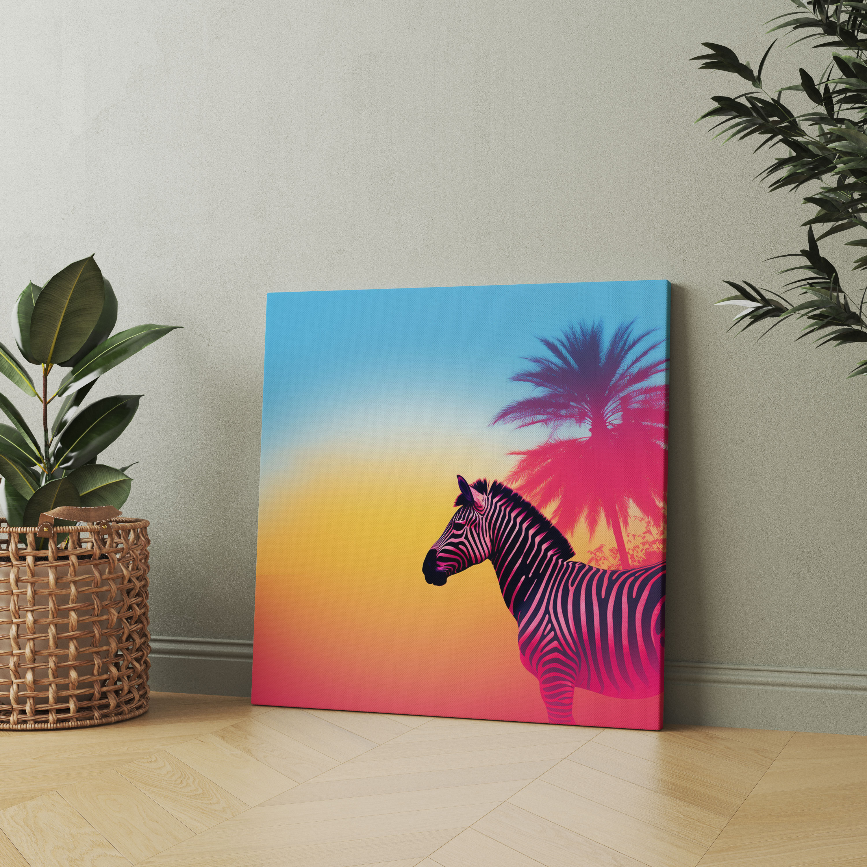 Zebra Canvas Print - Vibrant Digital Art - Zebra, Zebra Canvas Print, Zebra Silhouette, Vibrant Gradient Background
