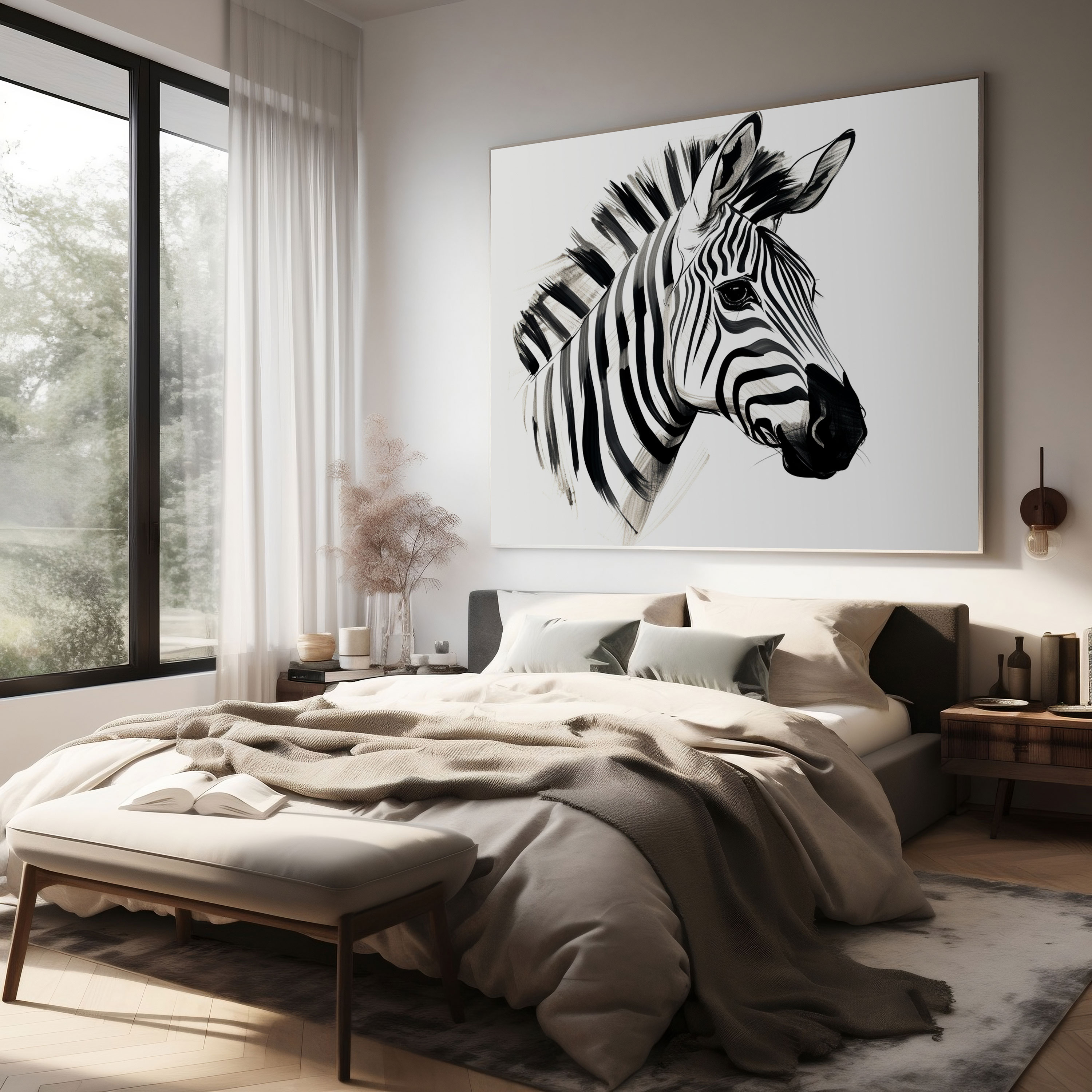 Zebra Kanvas Tablo - Minimalist Zebra Eskiz - Duvar Sanatı için Kanvas Tablo