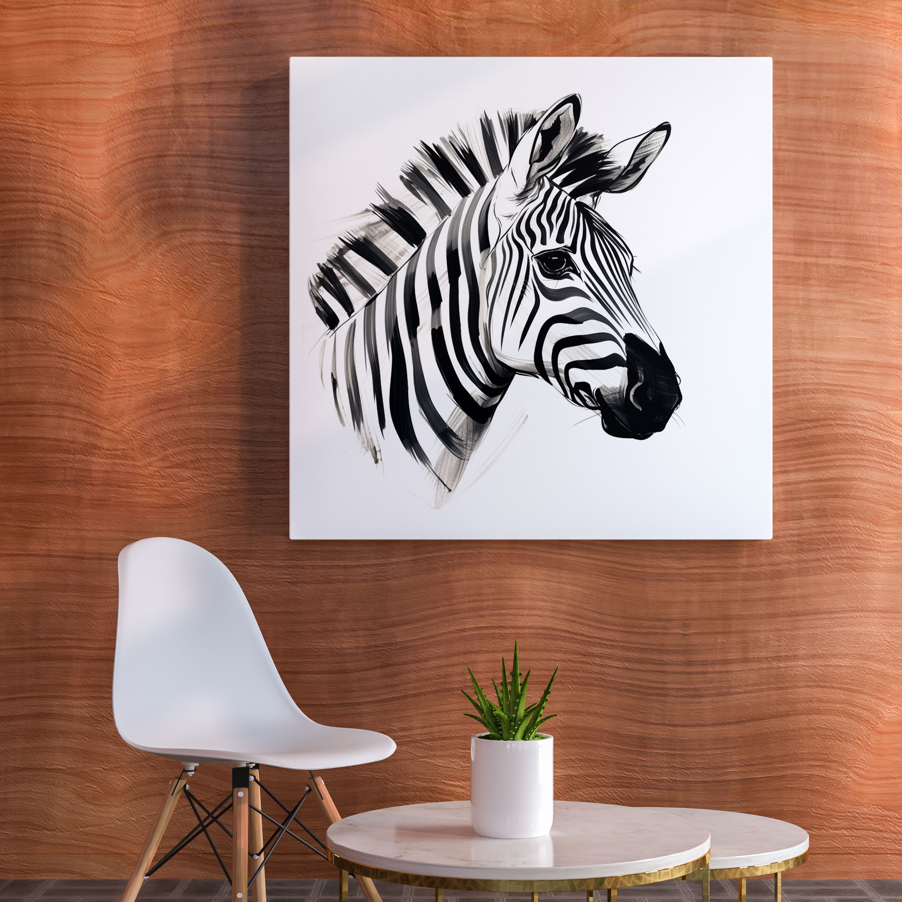 Zebra Kanvas Tablo - Minimalist Zebra Eskiz - Duvar Sanatı için Kanvas Tablo
